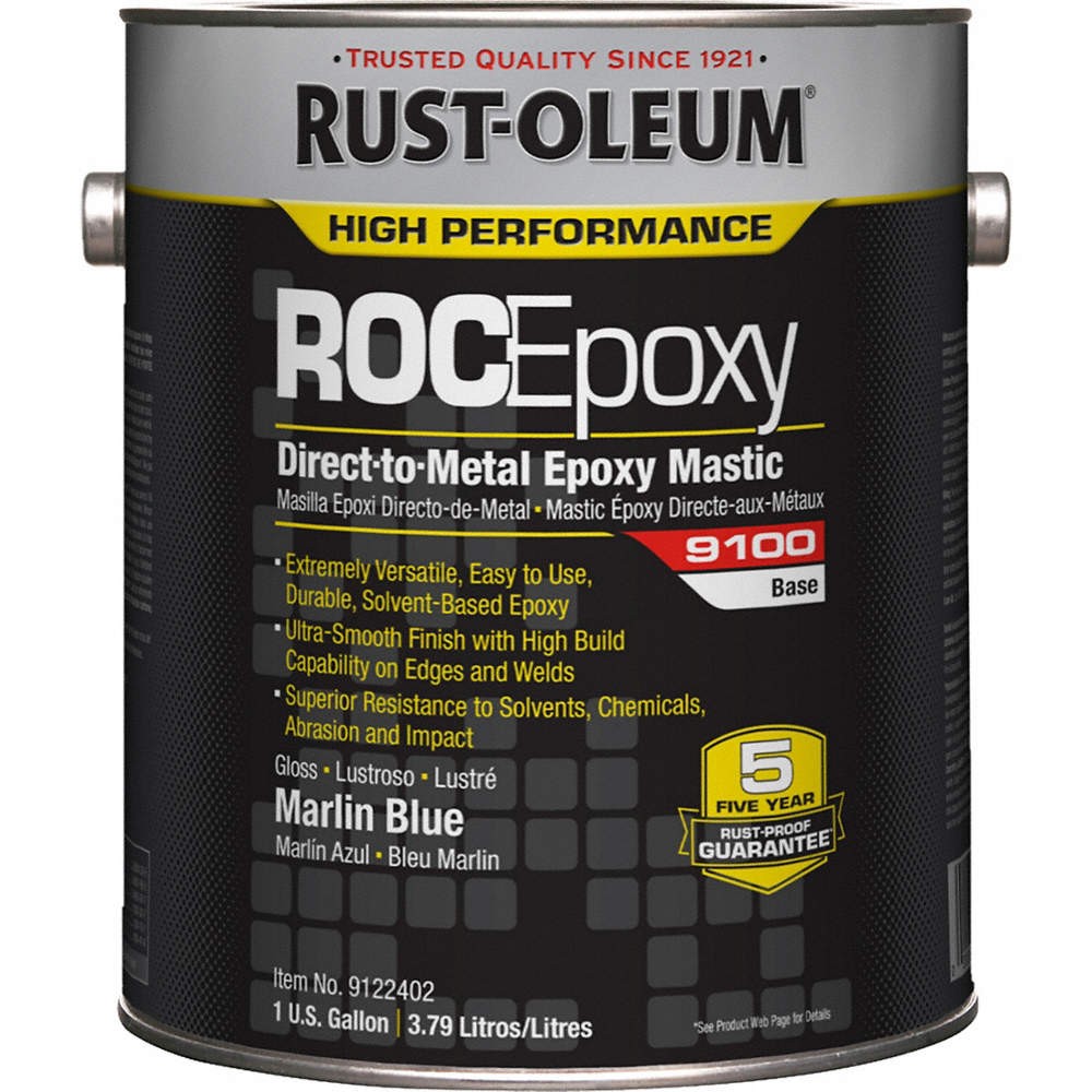 RUST-OLEUM 9122402 Epoxy Mastic,9100,Marlin Blue,1 gal,Can 6H378