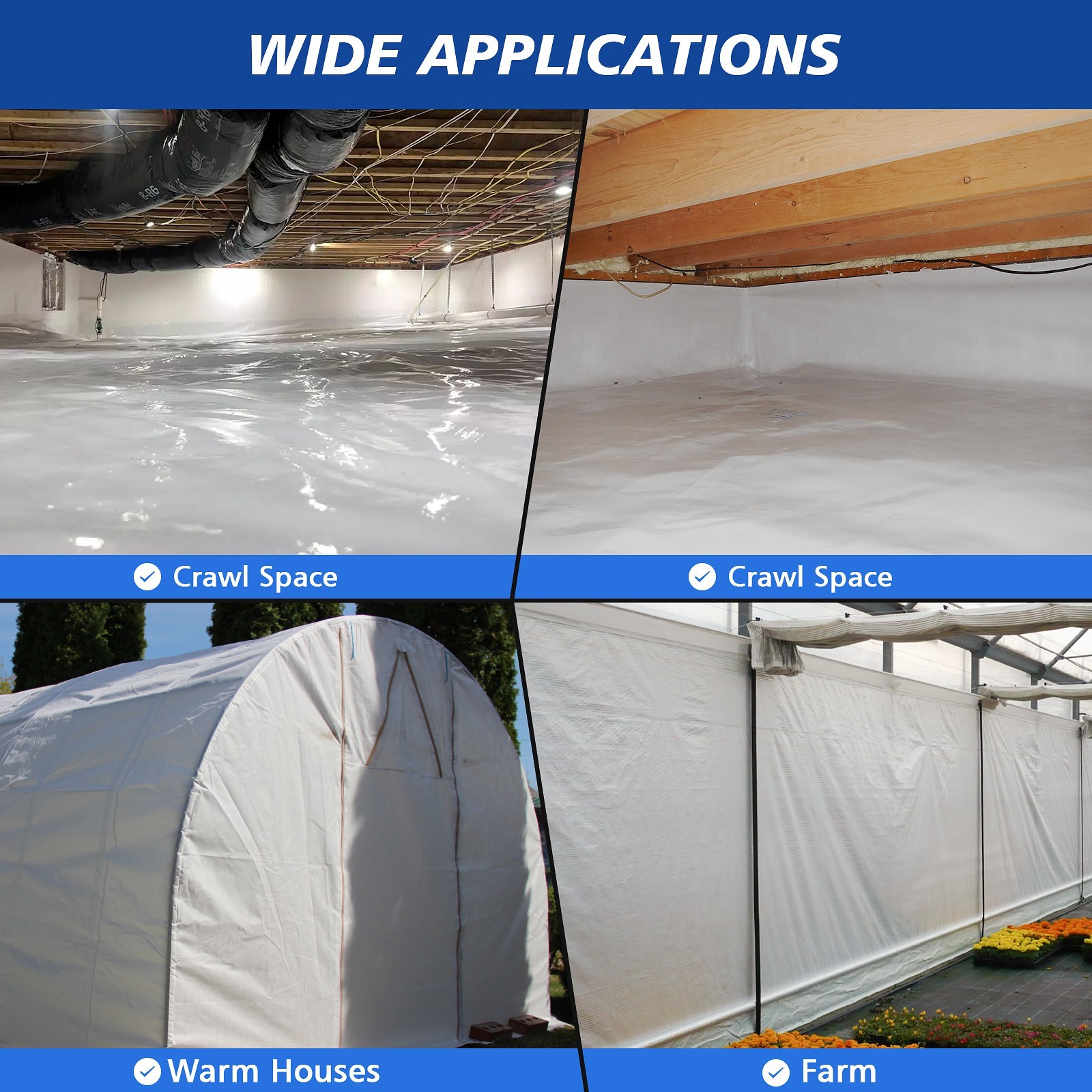 1000 SQFT 10×100 White Crawlspace Flooring Underlayment Vapor Barrier iNSULATION