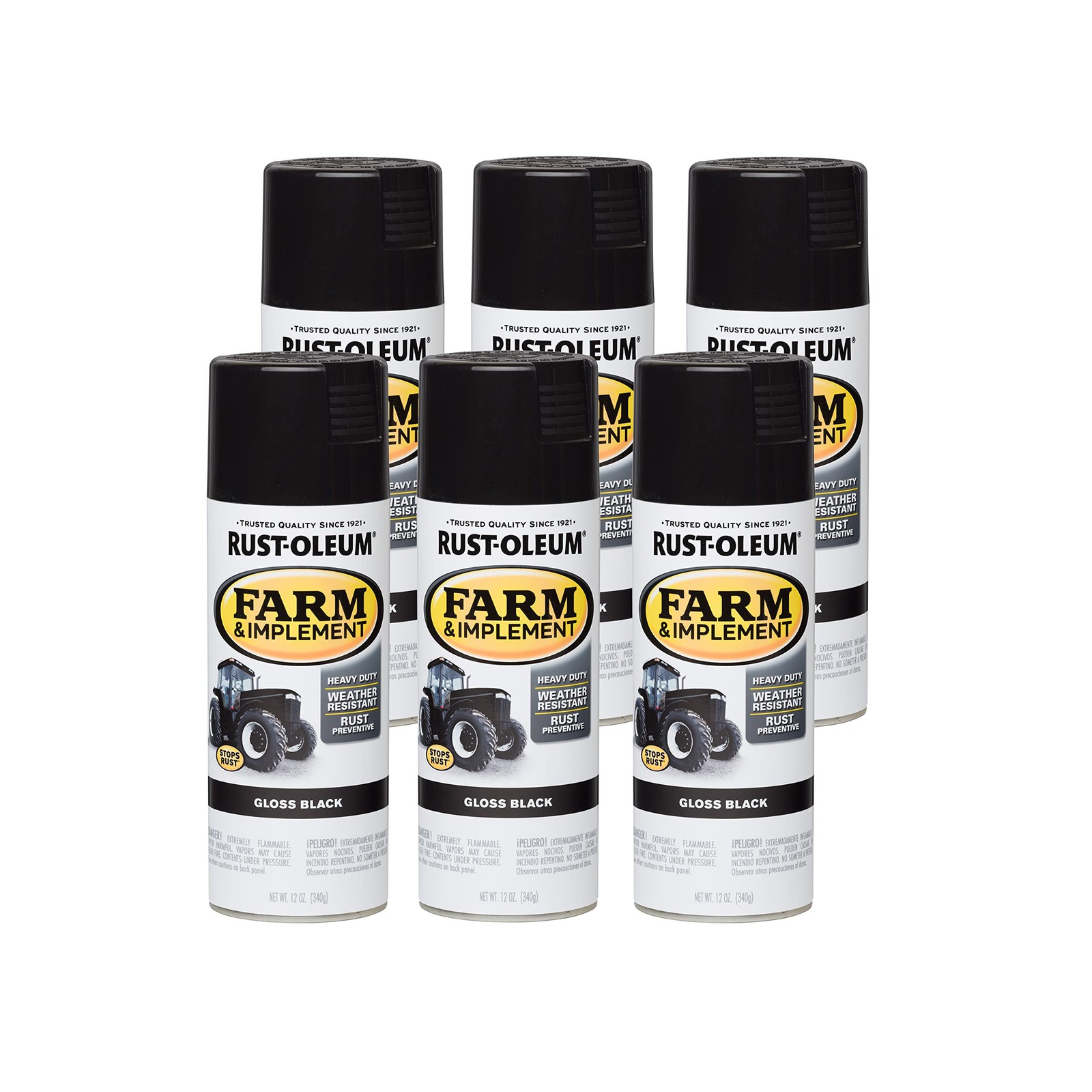 Rust-Oleum 280123-6PK Farm & Implement Spray 12 Ounce (Pack of 6), Black