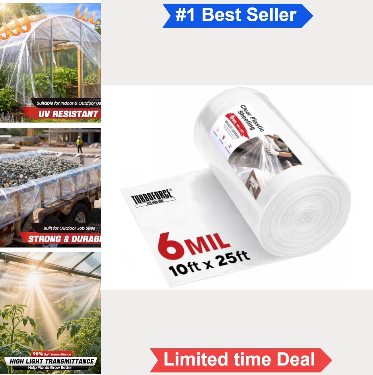 6 Mil Clear Plastic Sheeting 10×25 ft Heavy Duty Waterproof UV Resistant for