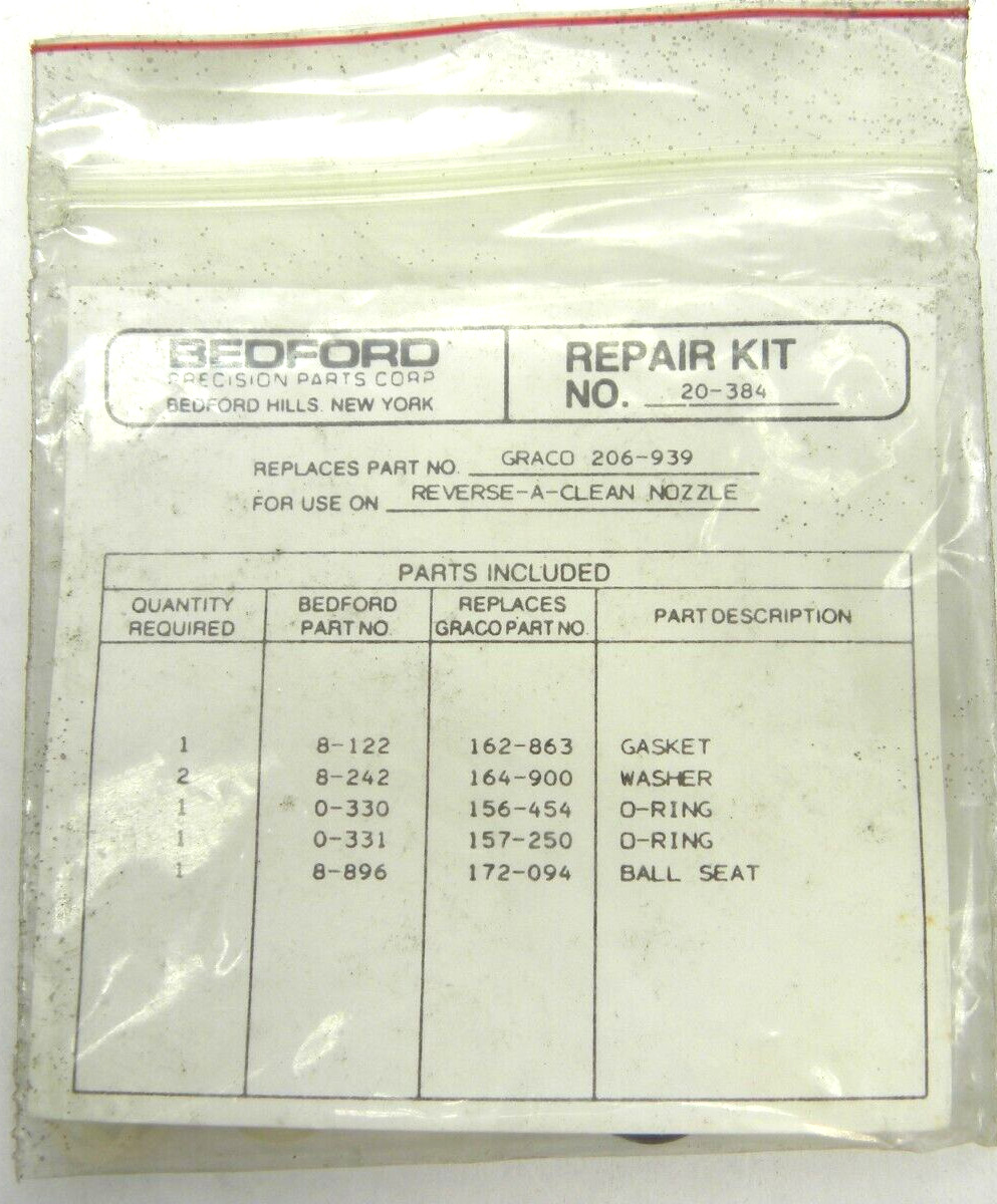 BEDFORD GRACO 206-939 (20-384) Repair Kit For use on REVERSE-A-CLEAN Nozzle