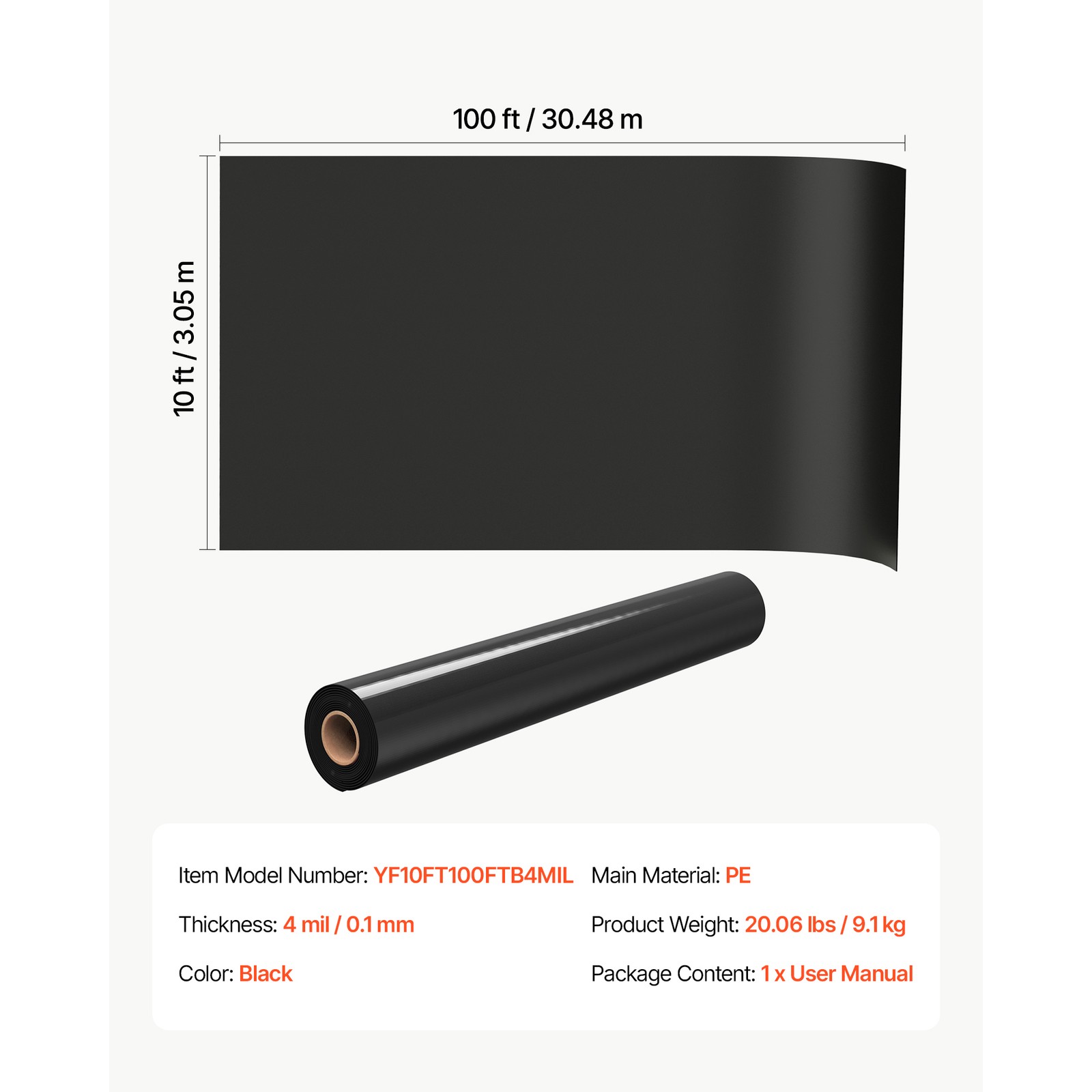 Uimoso 4 Mil Black Plastic Sheeting Roll 10 x 100 ft Durable Polyethylene Film