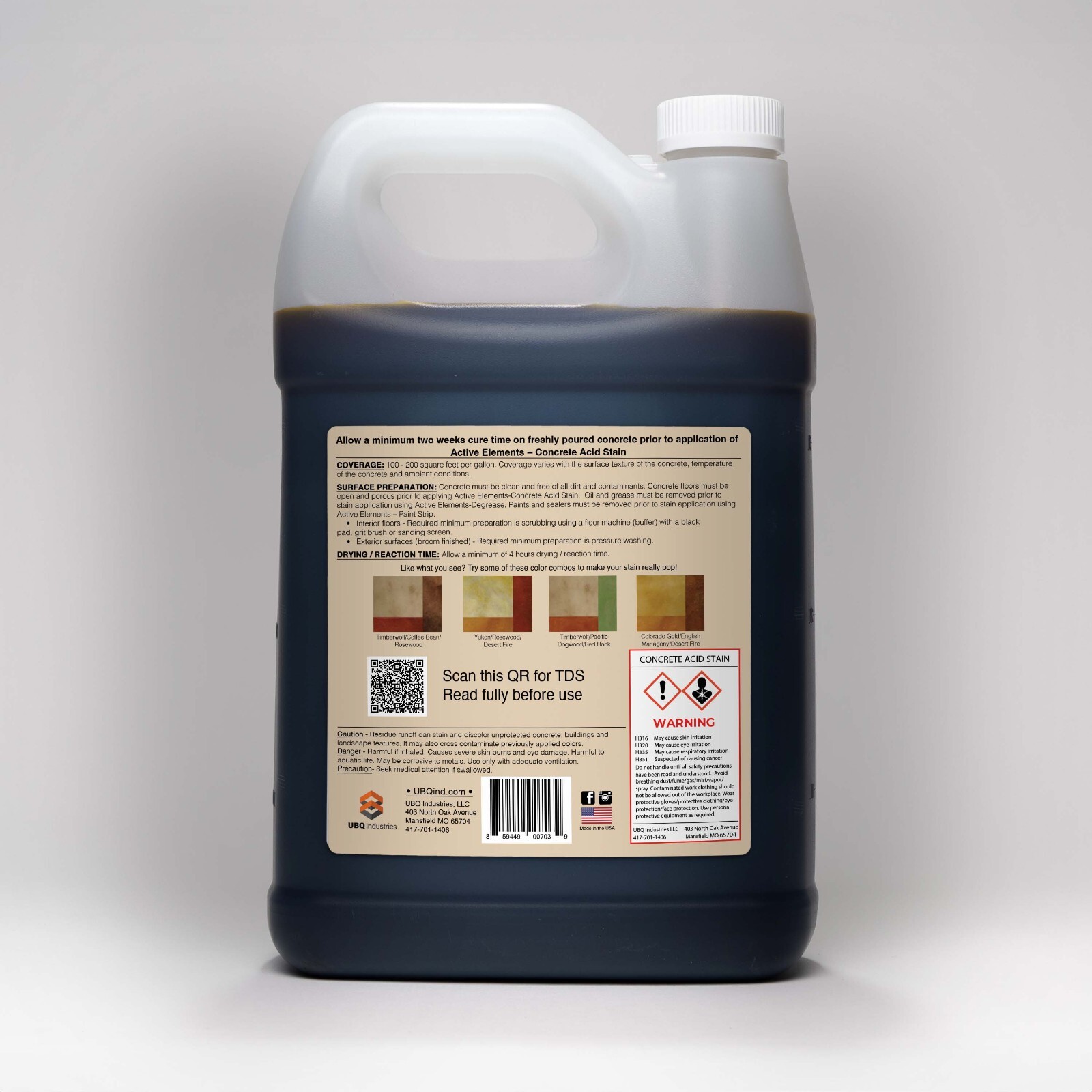 Acid stain for interior concrete projects light green 1 gallon Pacific Dogwood