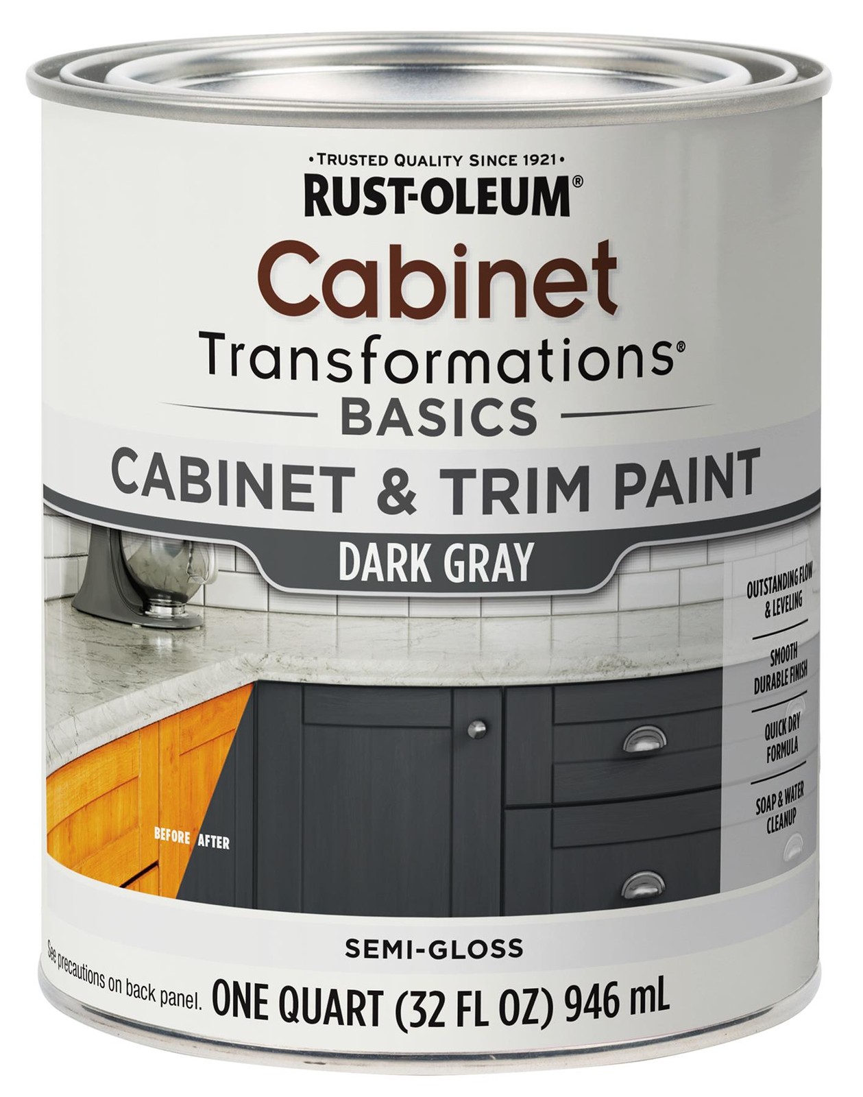 Rust-Oleum Cabinet & Trim Paint, Dark Gray, Semi-Gloss, Quart – 372010