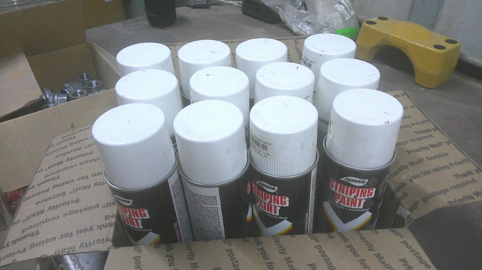 -Lot of 12- Aervoe 710 Striping Paint White Solvent-Based 4″