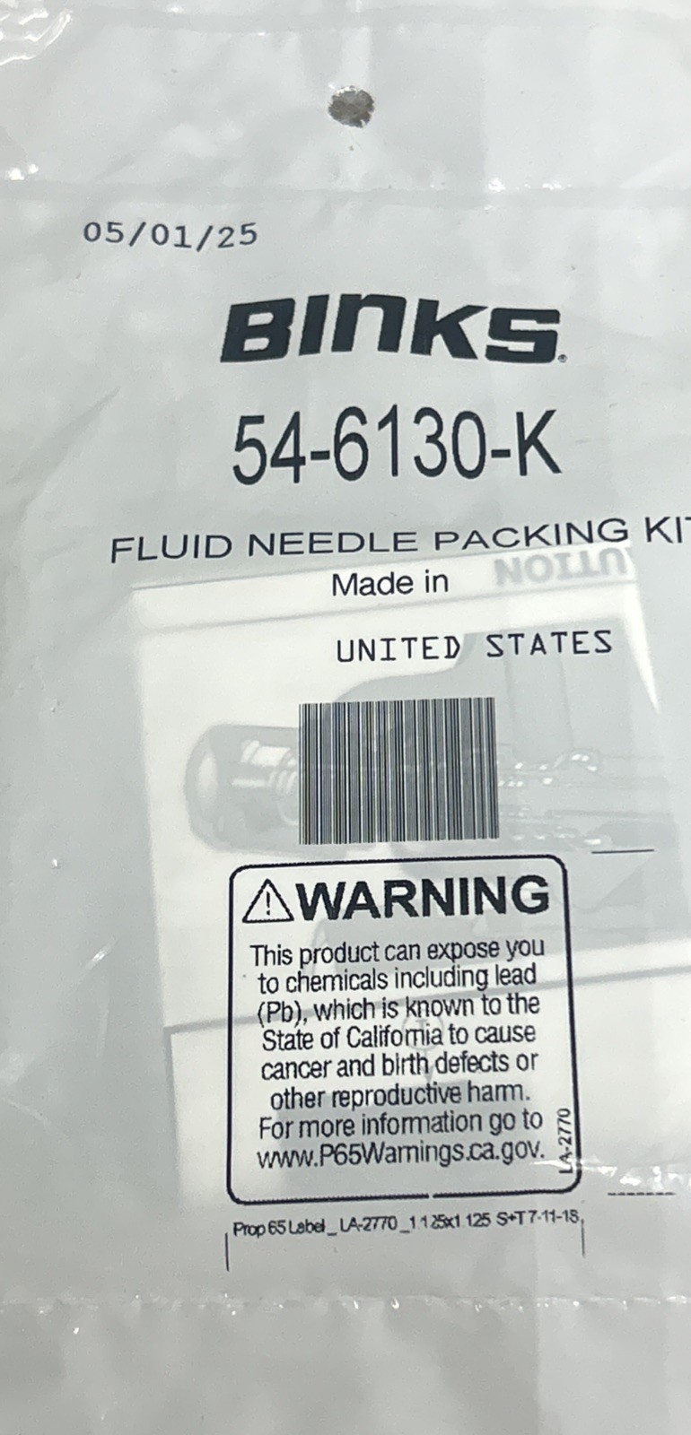 BINKS 54-6130-K FLUID NEEDLE PACKING KIT For The Trophy Gun