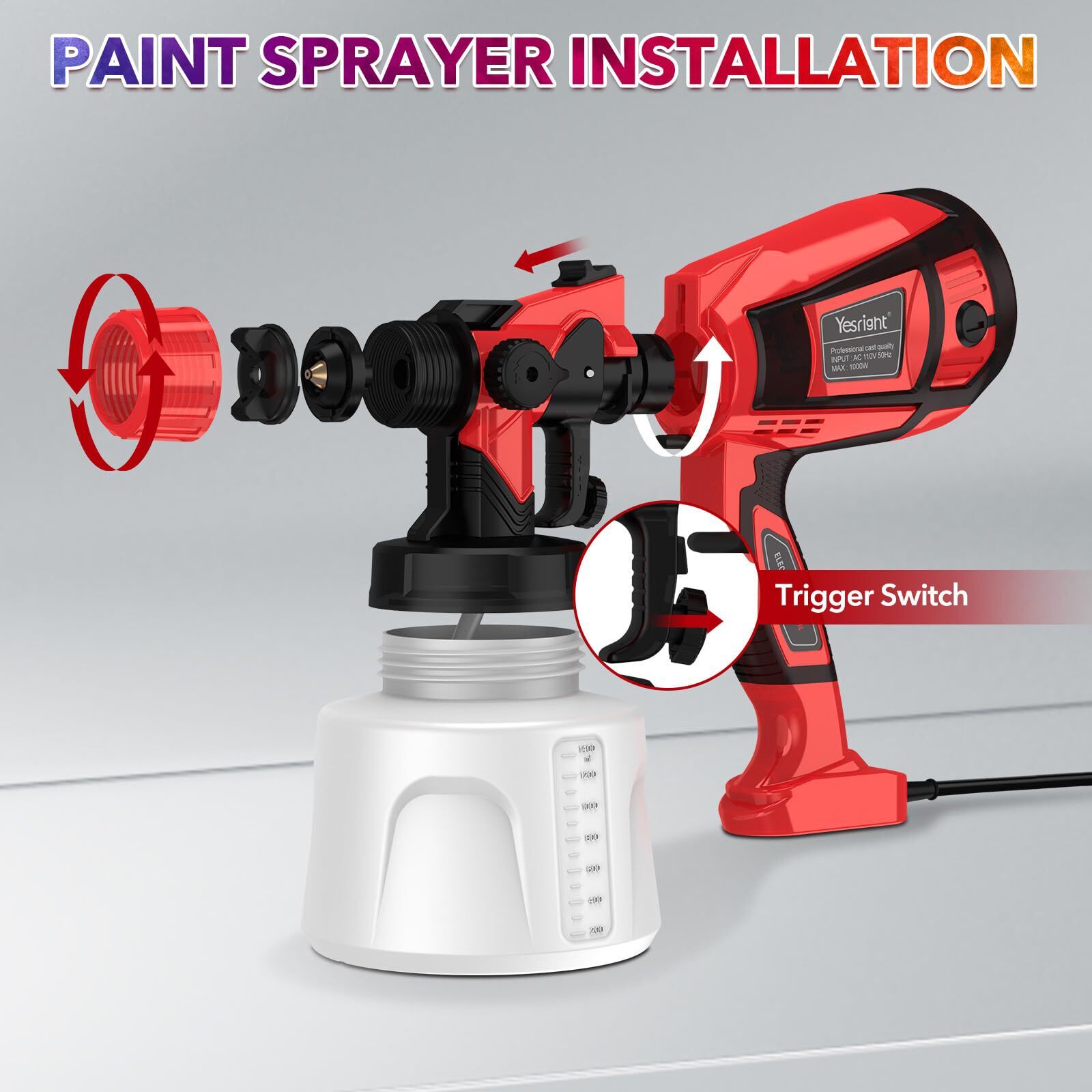 YesRight 1000W High Speed Paint Sprayer for Home, Fence & Furniture Projects