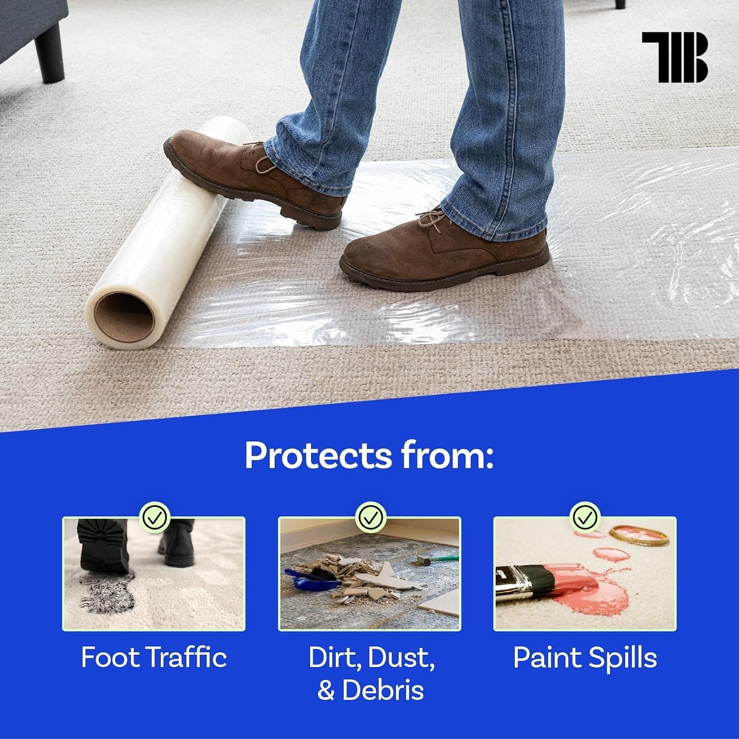 Carpet Protection Film 24″ x 200′ roll, Self Adhesive Plastic Carpet Protecto…