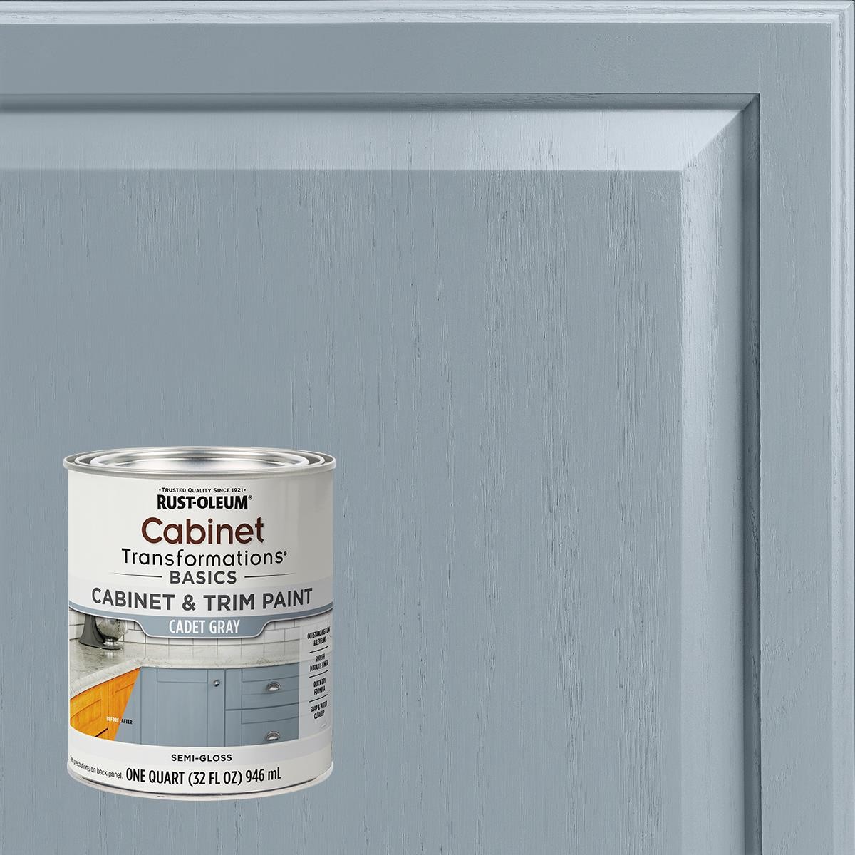 Rust-Oleum Cabinet & Trim Paint, Cadet Gray, Semi-Gloss, Quart – 372009