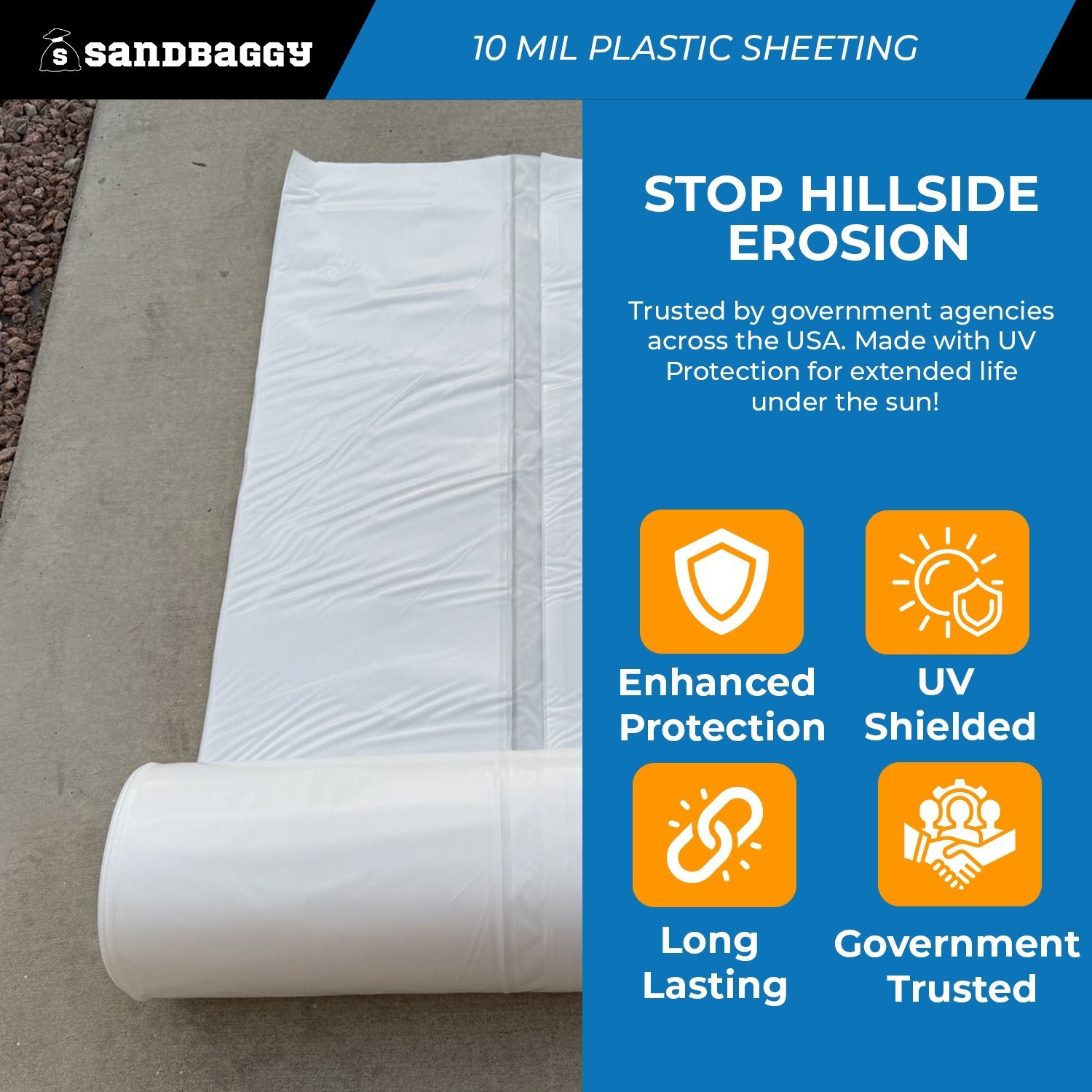 10 Mil Clear Plastic Sheeting – Polyethylene Visqueen | USA Made – Sandbaggy