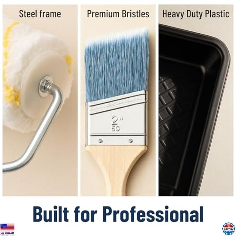 Bates 11-Piece Paint Tray Set – Complete Kit with Rollers, Brushes & Foam Brush