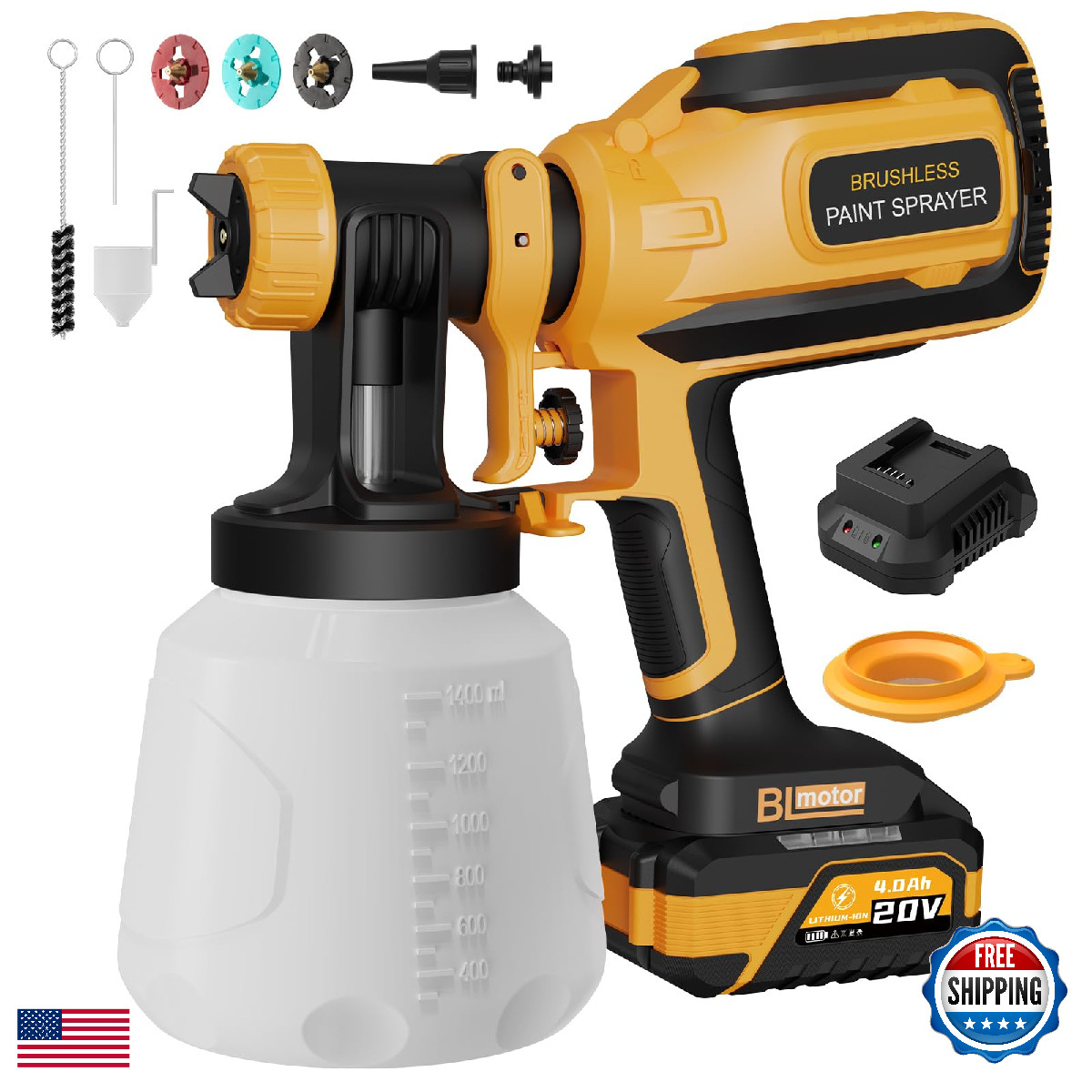 Pulendy Cordless Paint Sprayer Brushless Motor Hvlp Spray Gun 20V 4.0Ah Battery