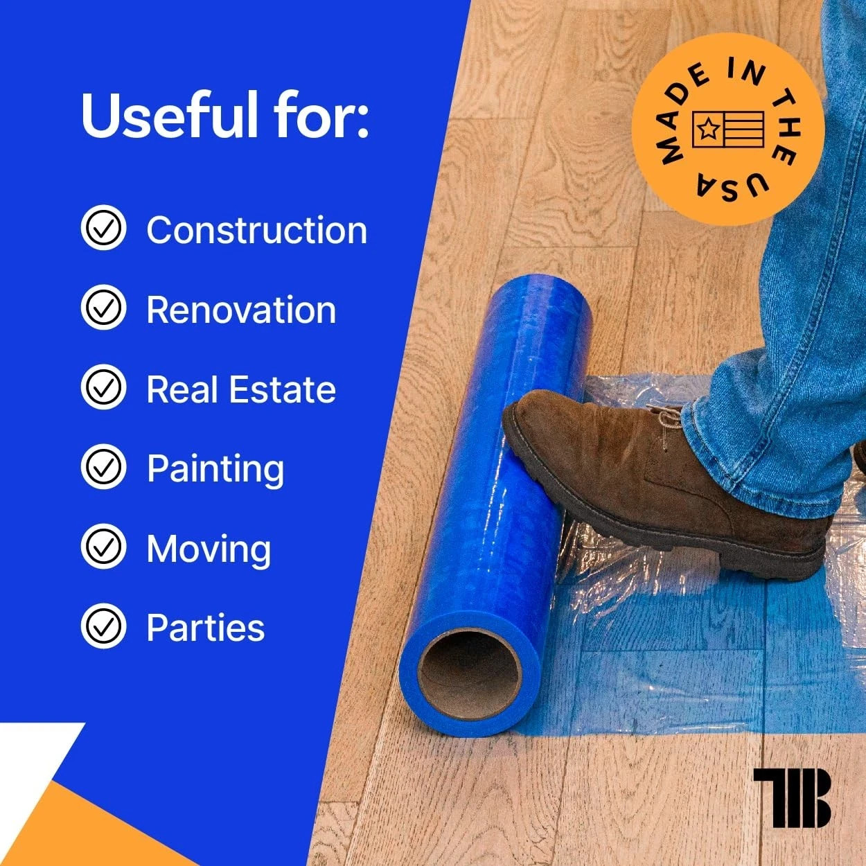 Ultimate Floor Protection Film, 24-inch x 200′ roll Blue Self Adhesive Durable
