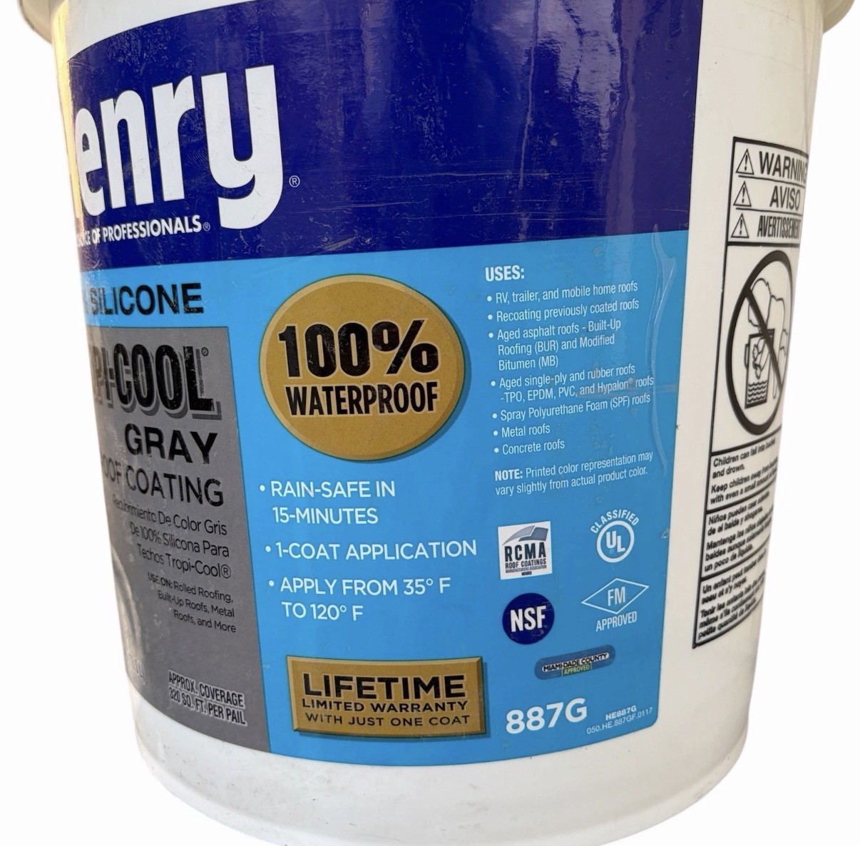 Henry Tropi-Cool 887G Gray Waterproof Silicone RV Roof Coating Sealant 4.75 Gal