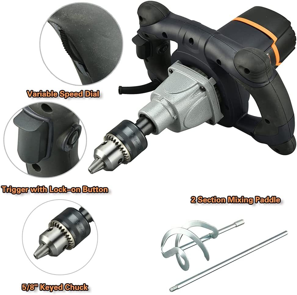 MAXXT 12A Single Paddle Mixer Concrete/Mortar Mixer, 5/8″ Keyed Chuck,Soft Start