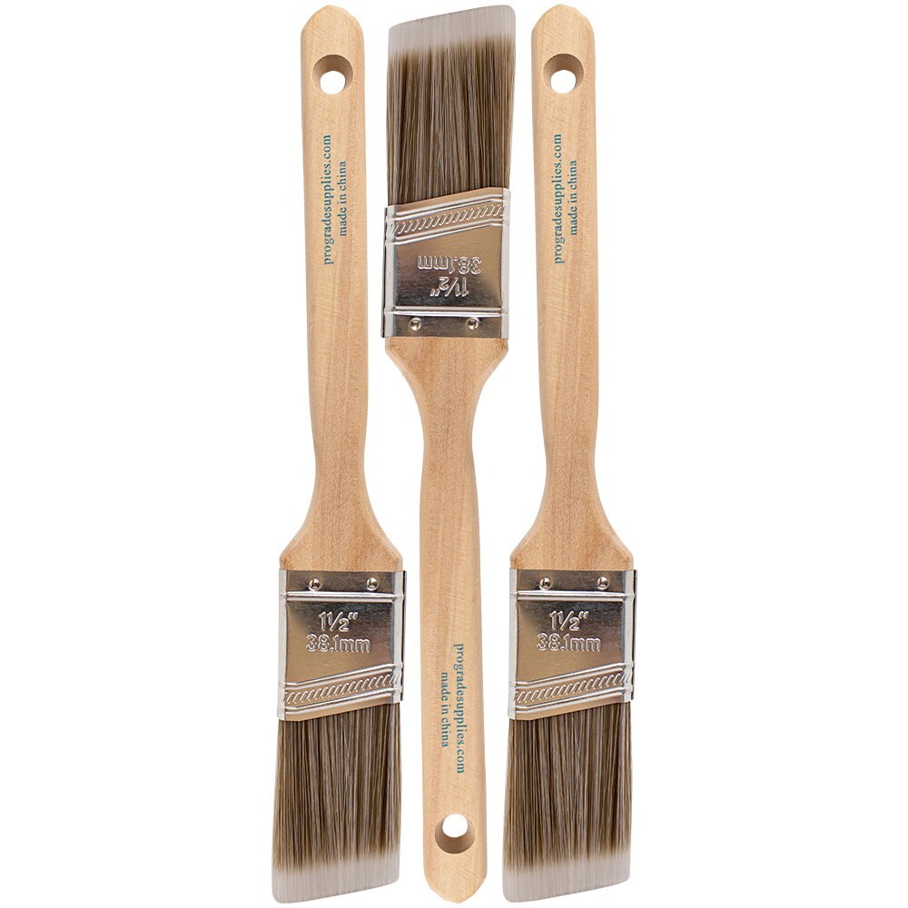 3 Pack – 1.5″ Angle Brushes for All Latex and Oil Paints & Stains