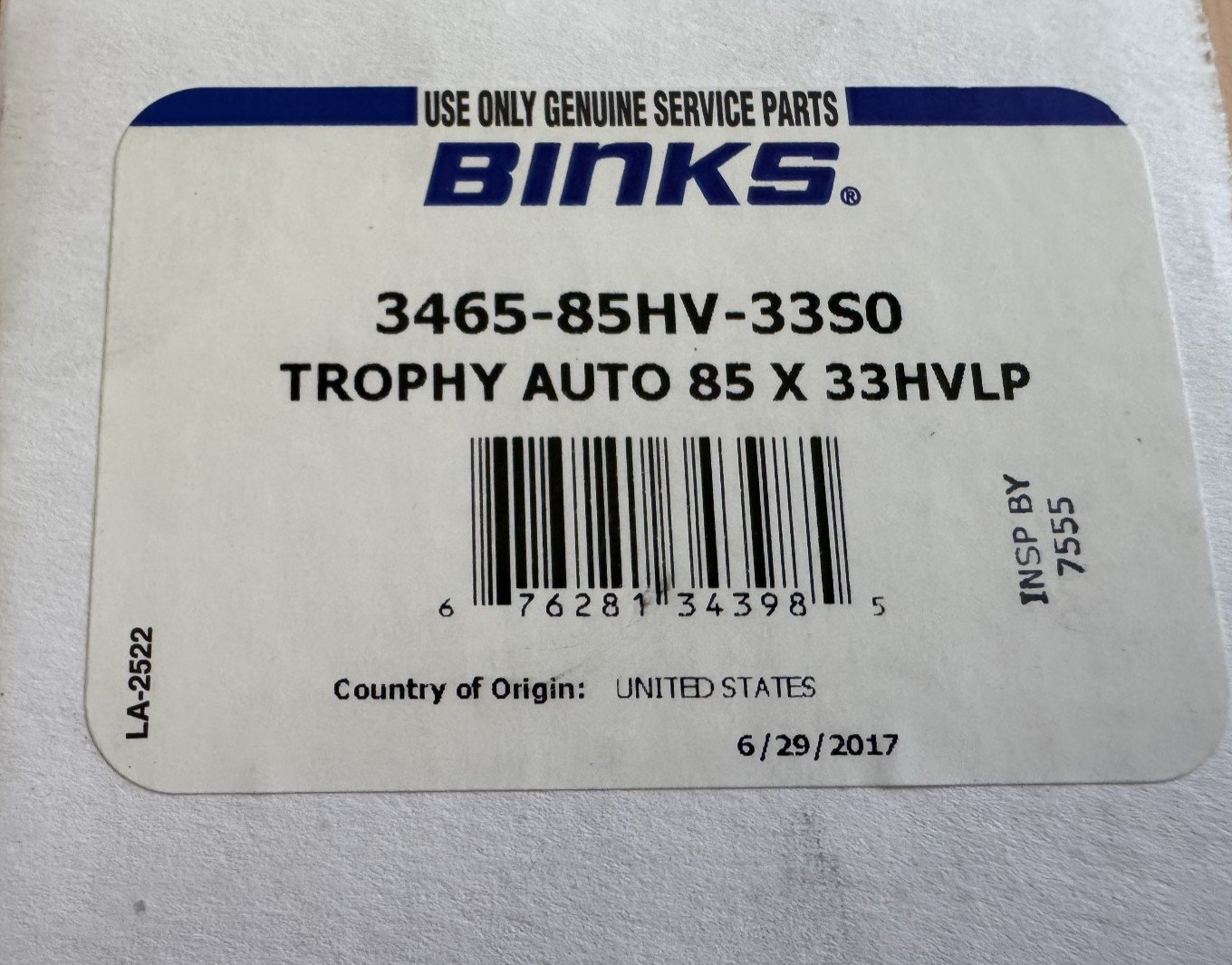 Binks 3465-85HV-33S0 Trophy Auto 85 X 33HVLP Spray Gun New OEM USA NextDay Air