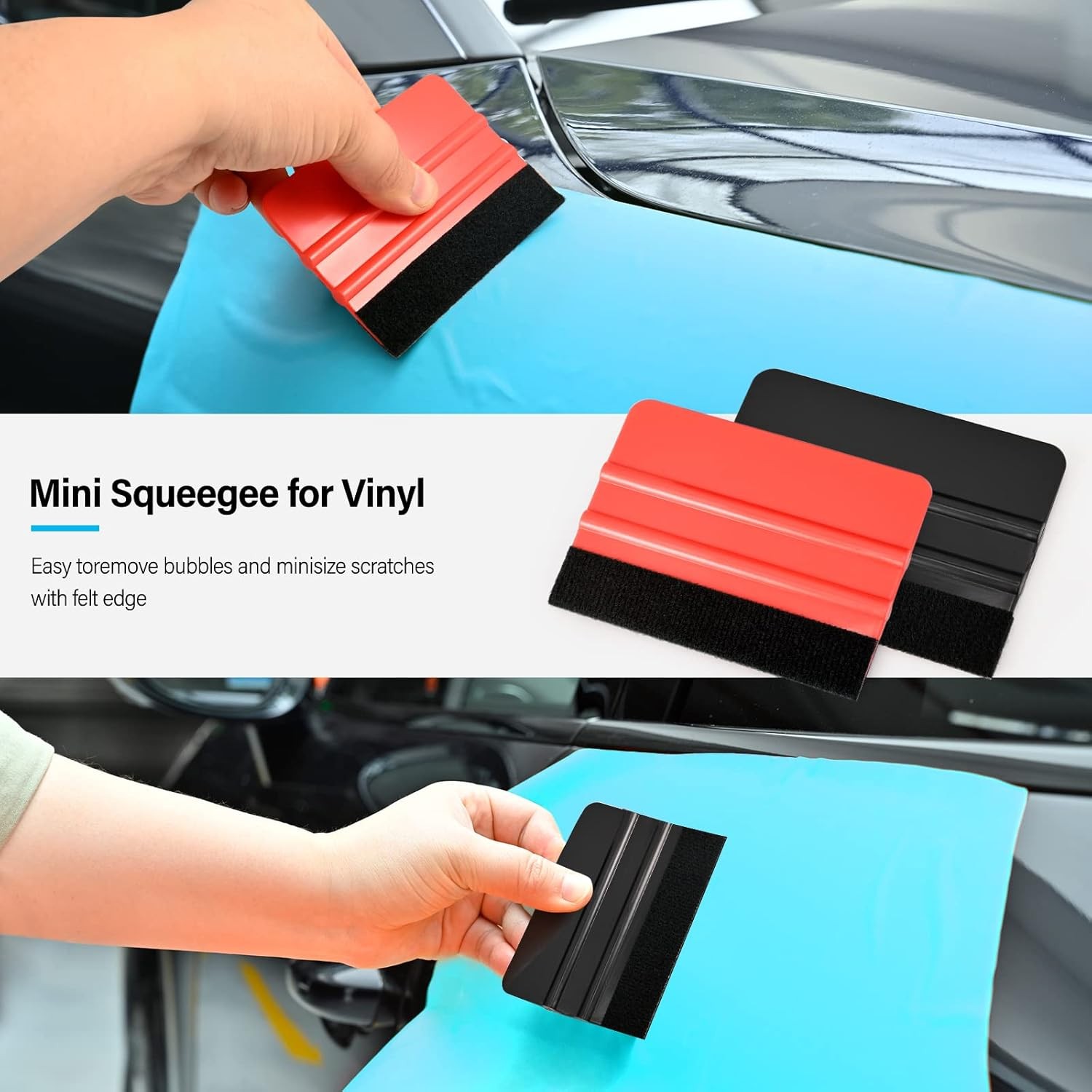 Gomake 20 Pack Vinyl Squeegee with 20PCS Felt Fabric for Tint Black and Red