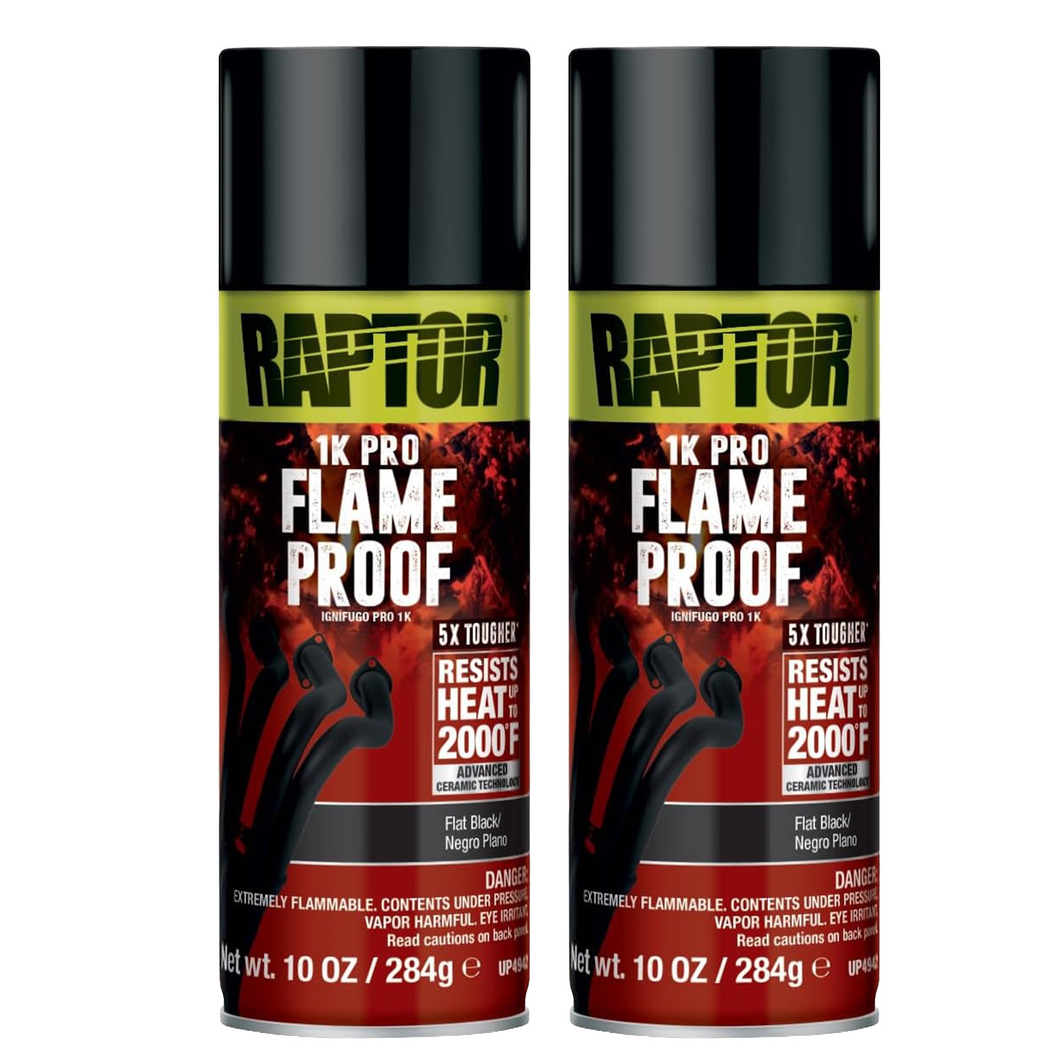 Raptor Flameproof Paint High Heat Protective Spray Paint, Flat Black, 2 Pack