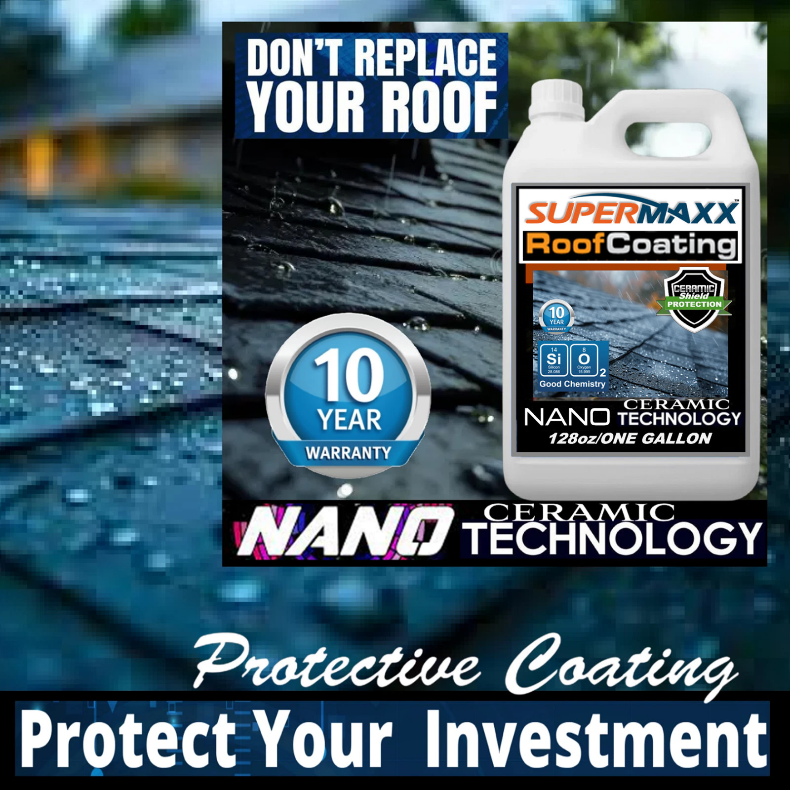 NANO ROOF COATING ’10 YEAR CLEAR SEALER STAIN UV PROTECTION ASPHALT SHINGLES
