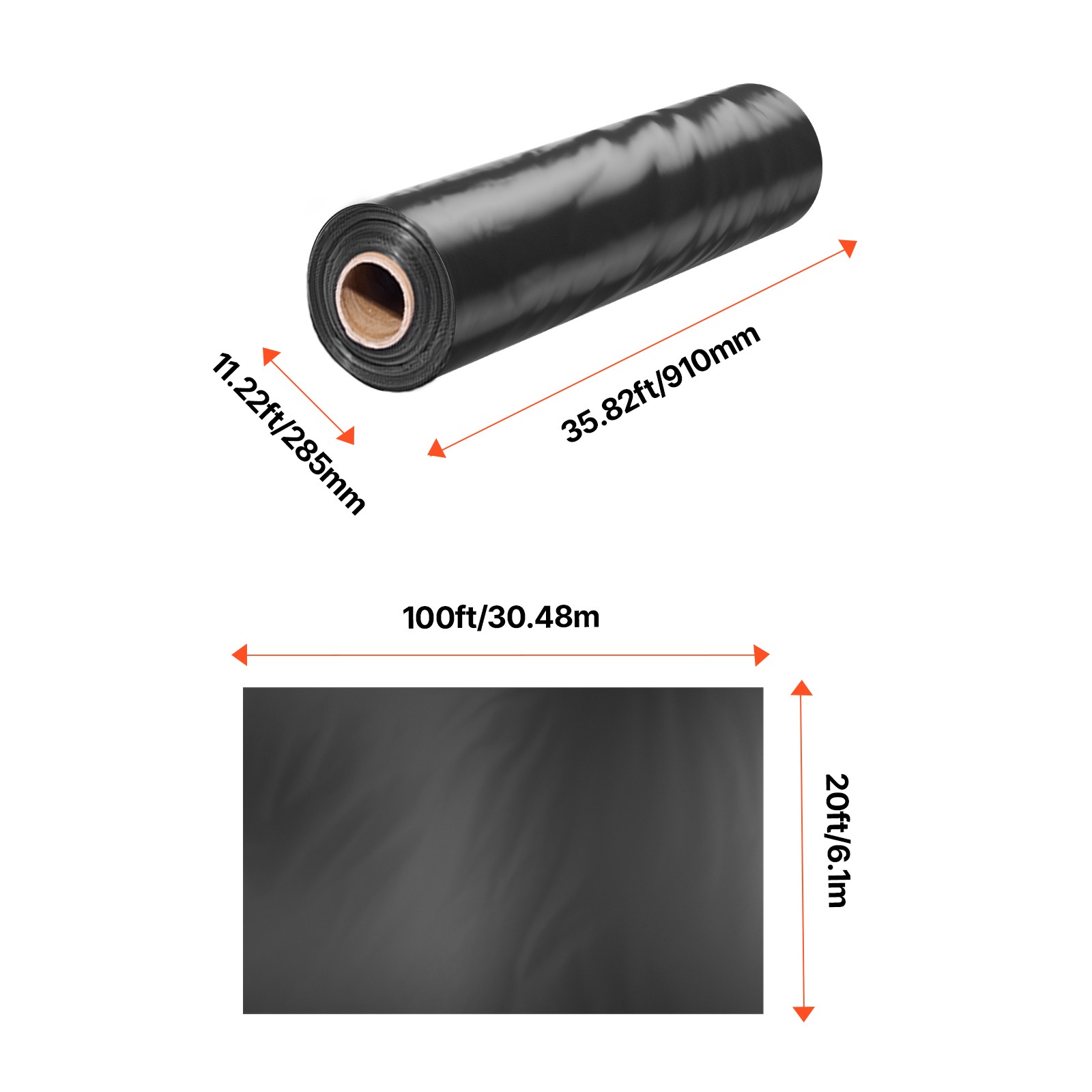 10Mil Plastic Sheeting Roll 20 x 100 FT Heavy Duty Polyethylene Black