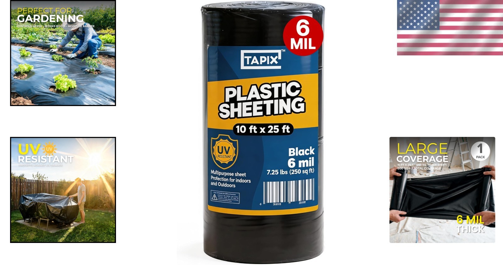 All-Weather 10′ x 25′ 6 Mil Black Plastic Sheeting – Protect Plants & Projects