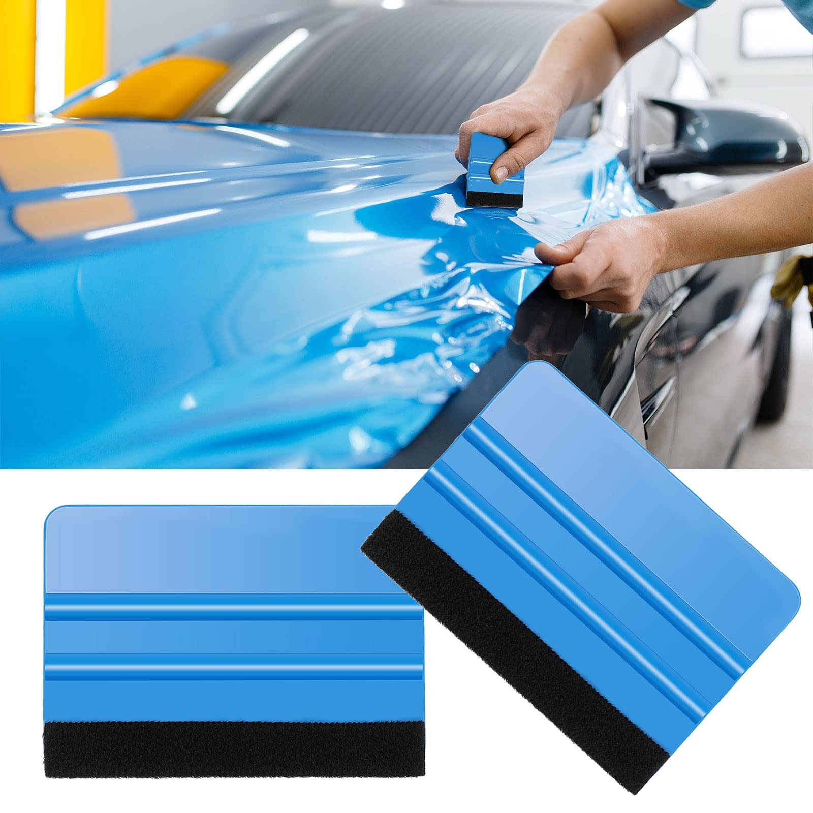 Frienda 12 Pieces Plastic Felt Edge Squeegee Tool Vinyl 4 Inch Blue