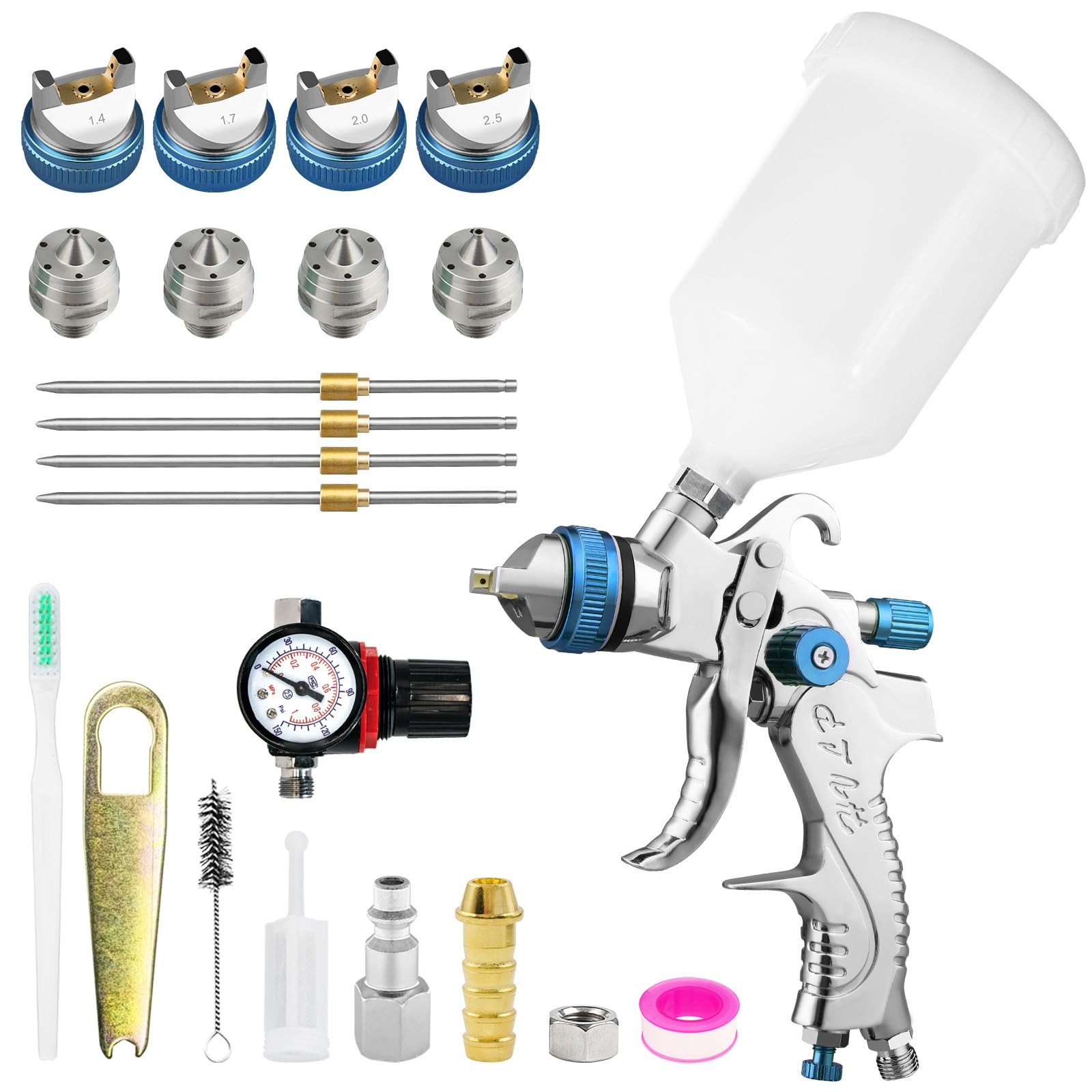 BENTOHKLE HVLP Spray Gun Kit Blue 4 Nozzles