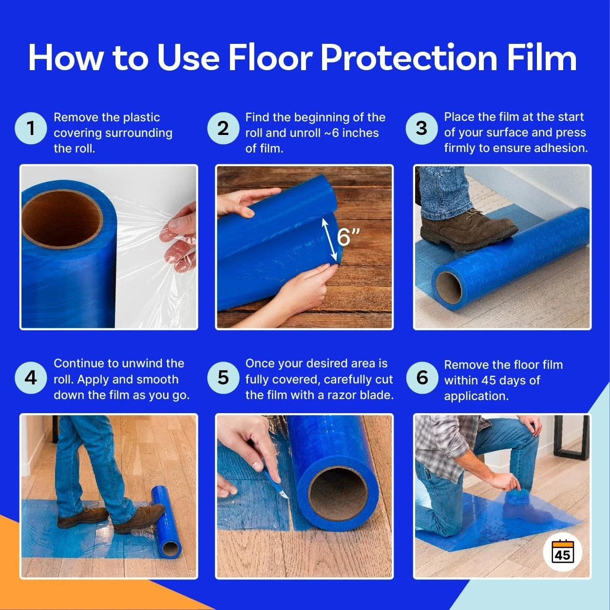 Ultimate Floor Protection Film, 24-inch x 200′ roll Blue Self Adhesive Durable
