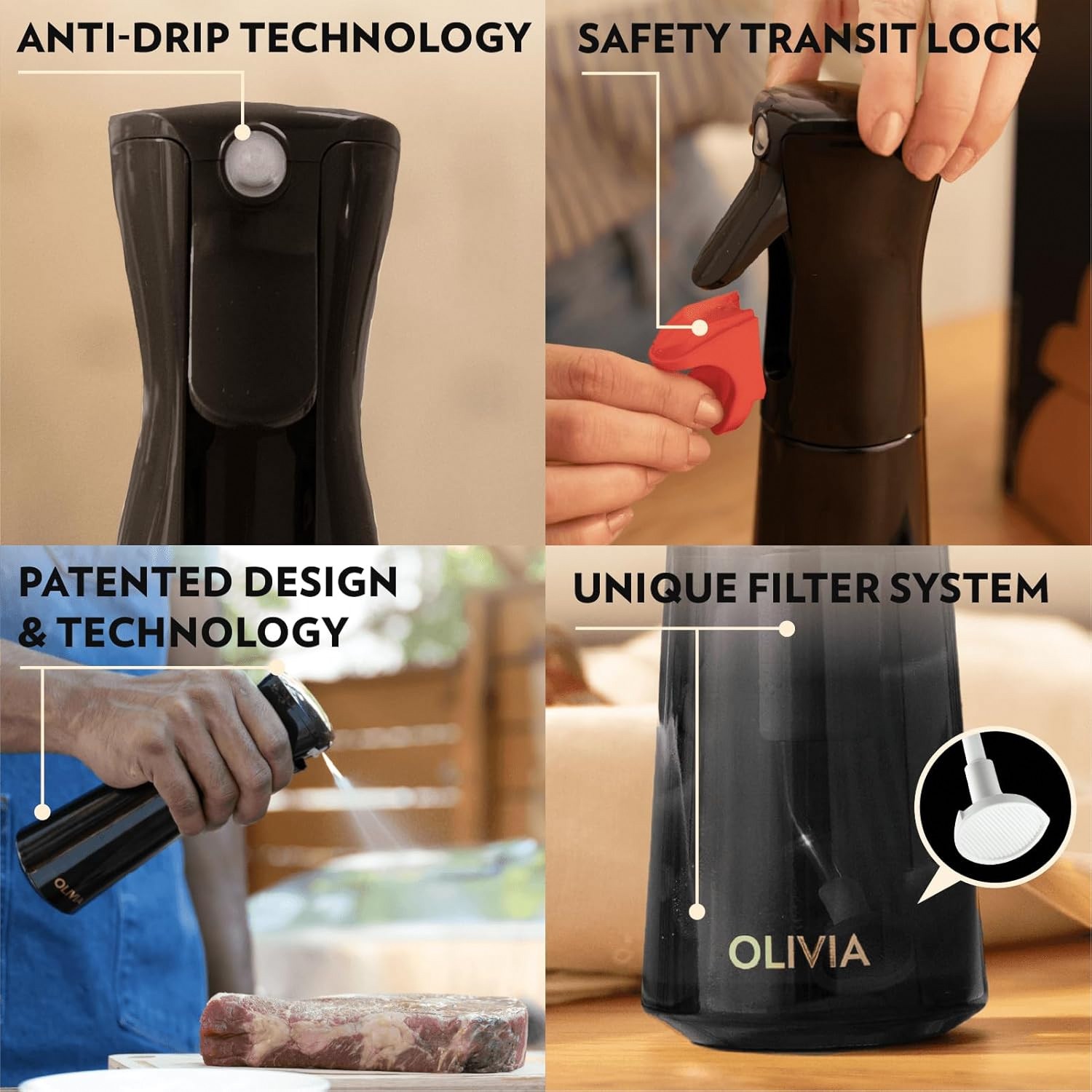 OLIVIA SIGNATURE Oil Sprayer Bottle with Fine Mist Flairosol Technology