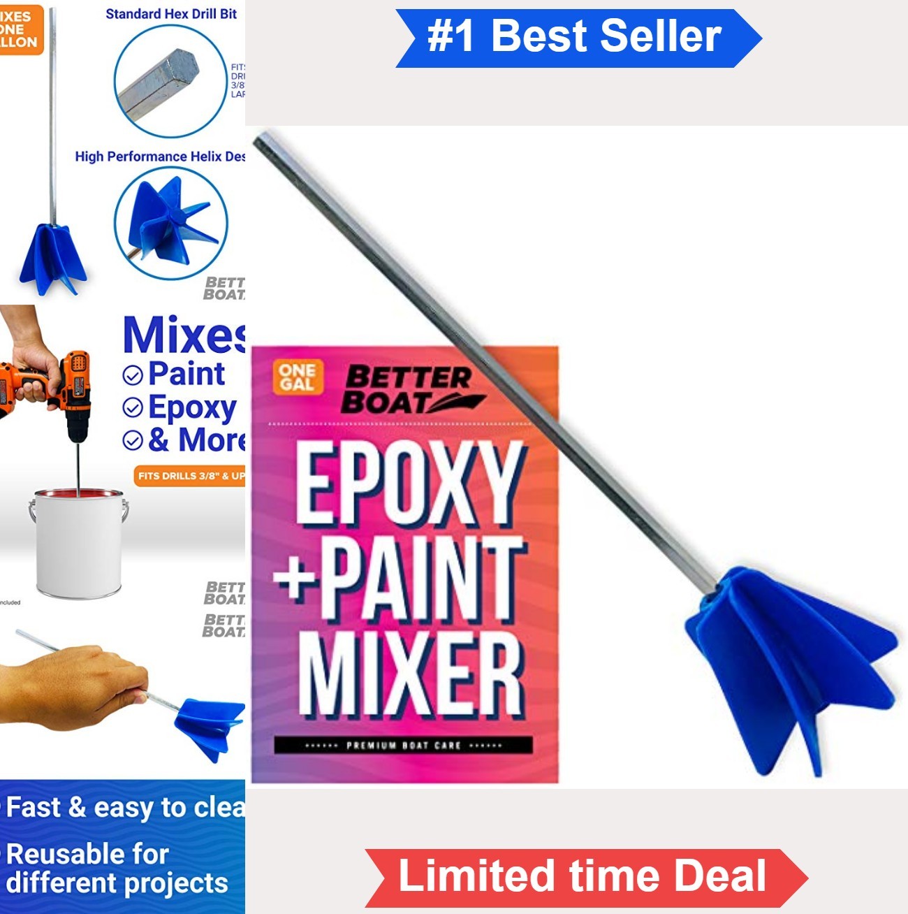 Paint Mixer for Drill Epoxy Resin Stirrer Attachment 10.5 Inch Helical Paddle