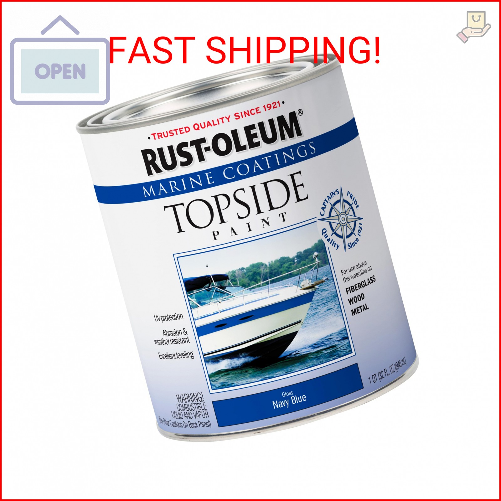Rust-Oleum 396958 Marine Coatings Topside Paint, Quart, Gloss Navy Blue