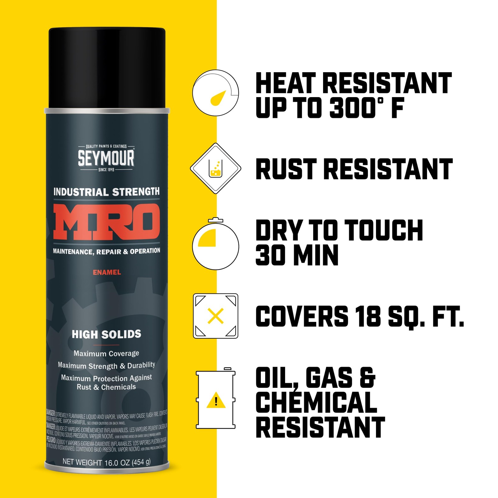 SEYMOUR 620-1433 Industrial MRO High Solids 16 Ounce (Pack of 1), Flat Black
