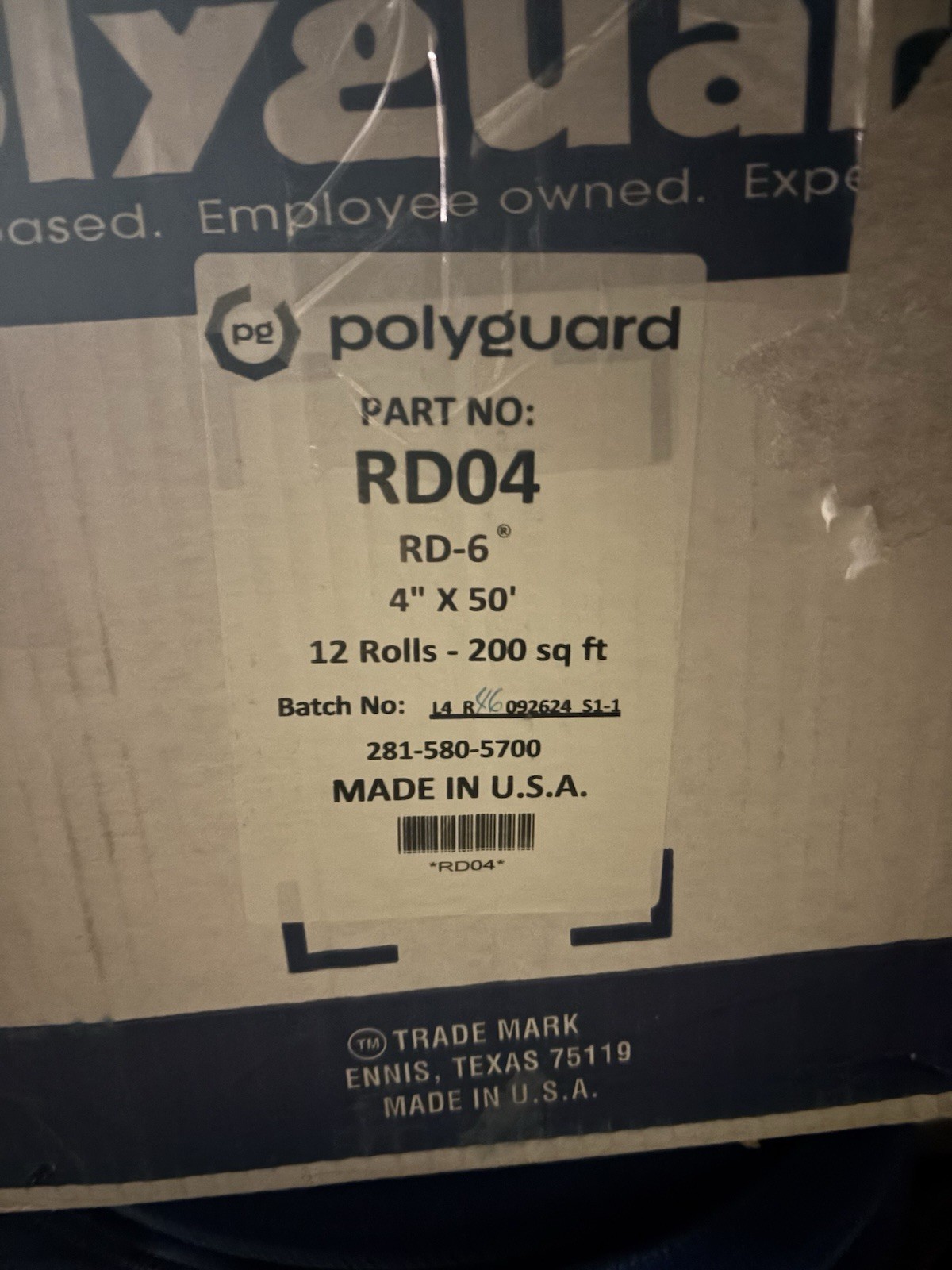 POLYGAURD RD04 RD-6, 4” X 50’ PIPELINE COATING TAPE. ( Price is for 9 rolls)