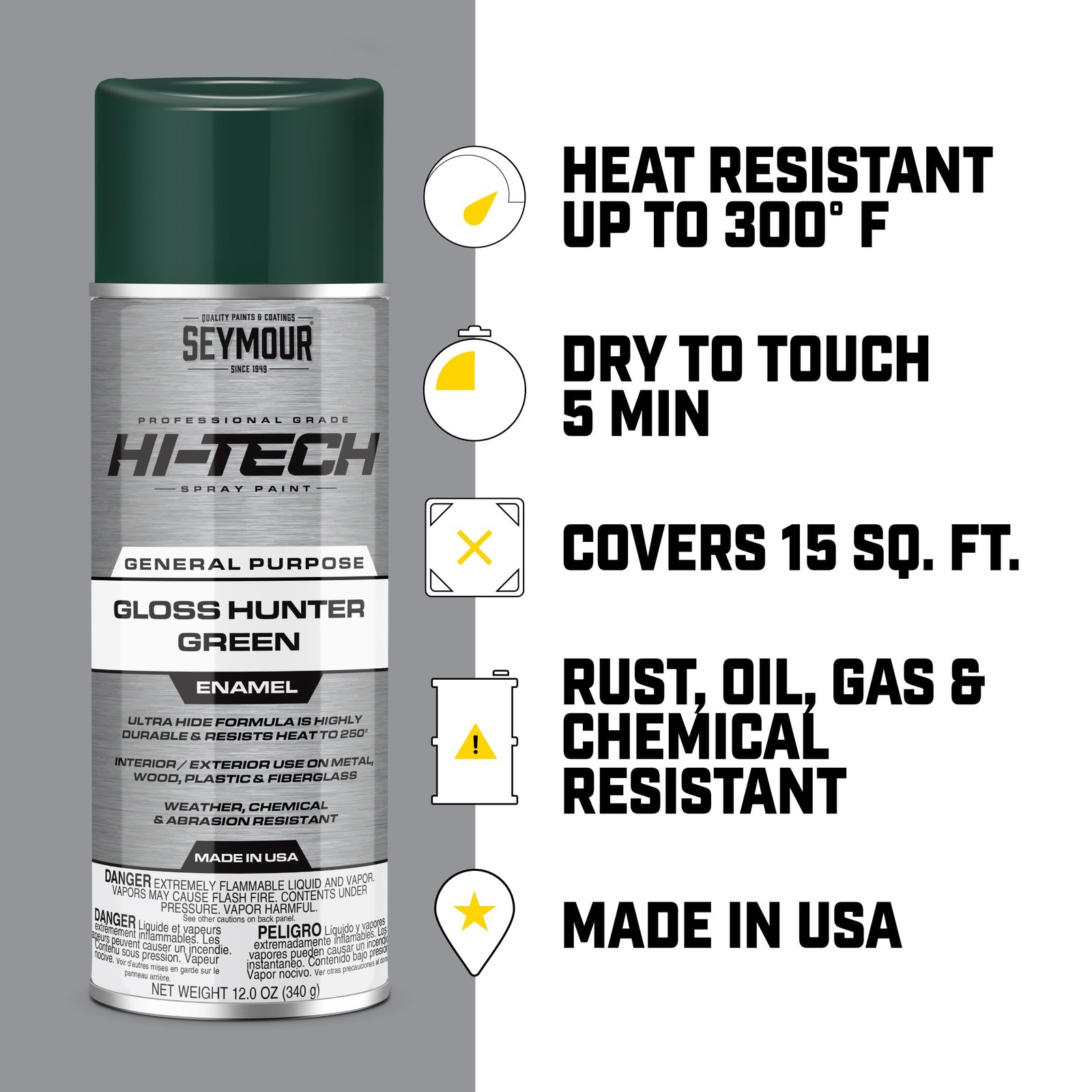 Seymour 16-133 Hi-Tech Enamels Spray Paint, Flat Black | Weather, Chemical, & Ab