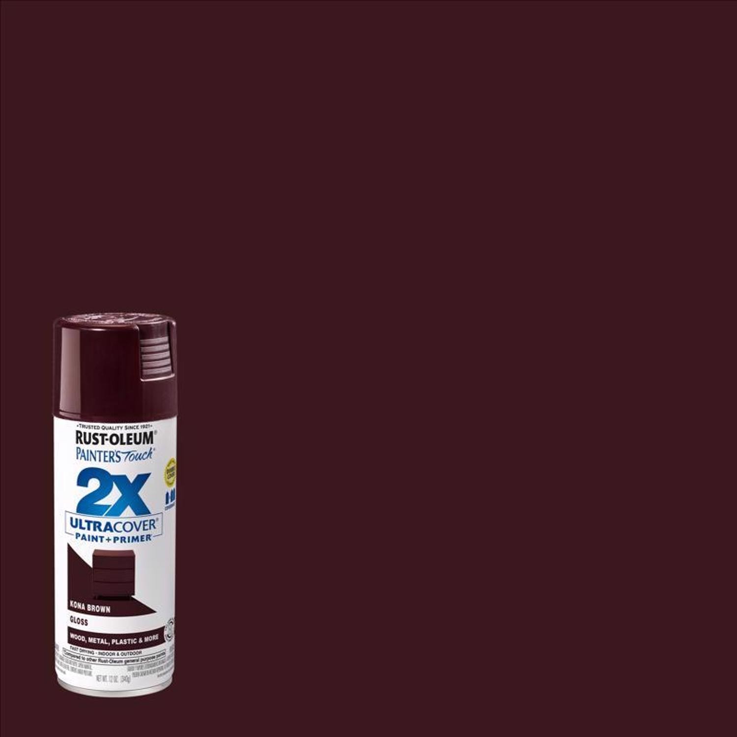 Rust-Oleum 249102 2X Ultra Cover Gloss Kona Brown Spray Paint 12 oz. (Pack of 6)