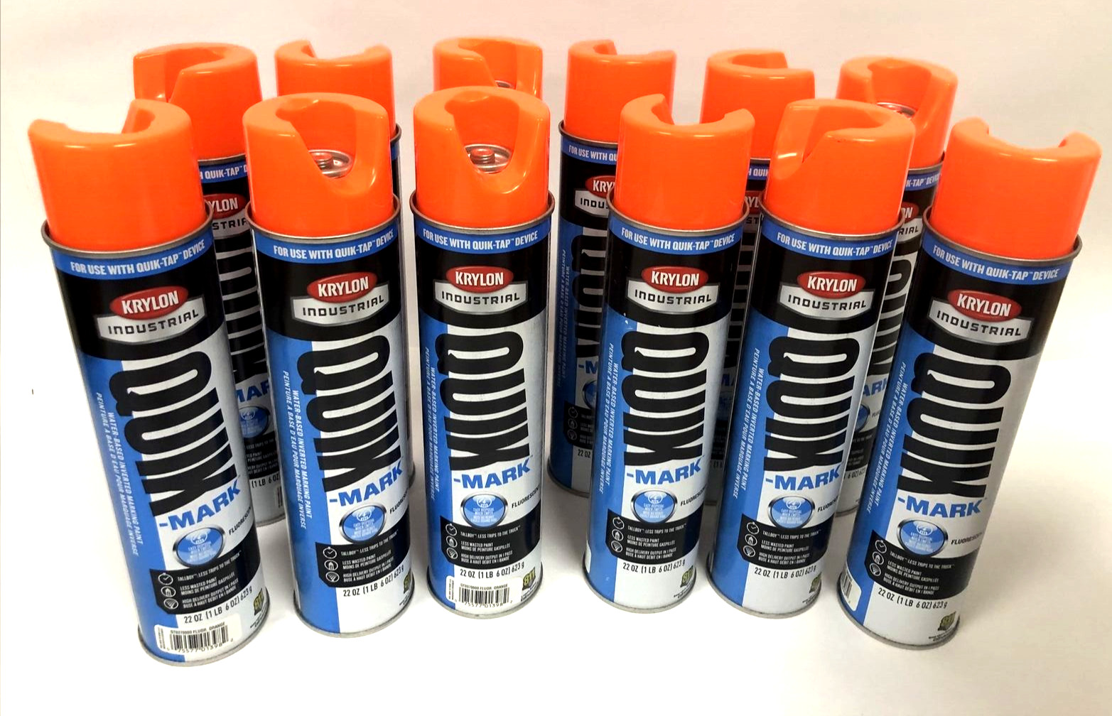 12 Cans (22 oz each) Krylon Quik-Mark Fluorescent ORANGE for Quik-Tap Device