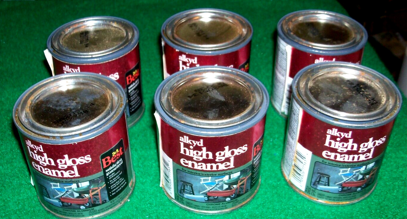 SUPER LOT OF 6- ALKYD HIGH GLOSS CHROME/ALUMINUM 8OZ PAINT BY SHERWIN-WILLIAMS