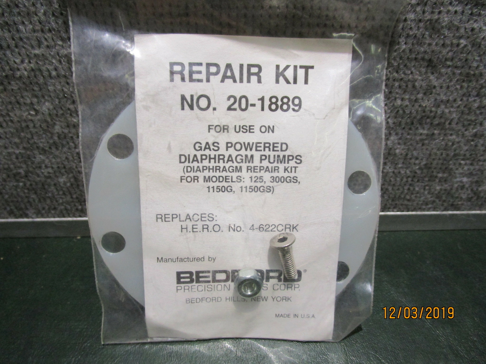 Bedford 20-1889 Gas Powered Diaphragm Repair Kit Replaces HERO No 4-622CRK