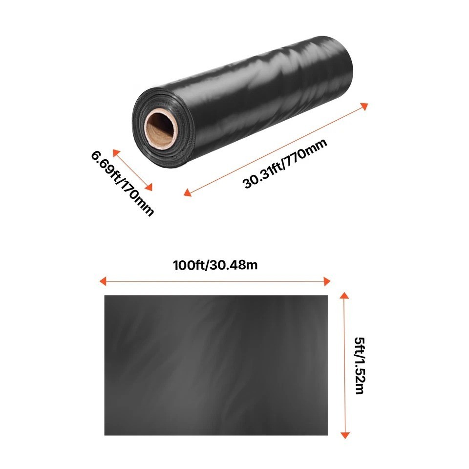 10Mil Plastic Sheeting Roll 5 x 100 FT Heavy Duty Polyethylene Black
