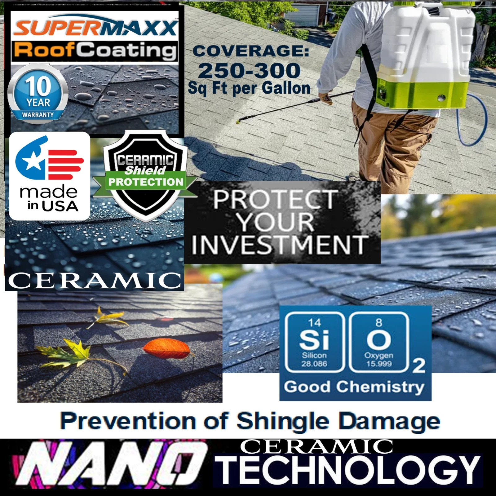 SPRAY ON NANO ROOF COATING 10 YEAR CLEAR COATING ASPHALT SHINGLES – 5 GALLONS