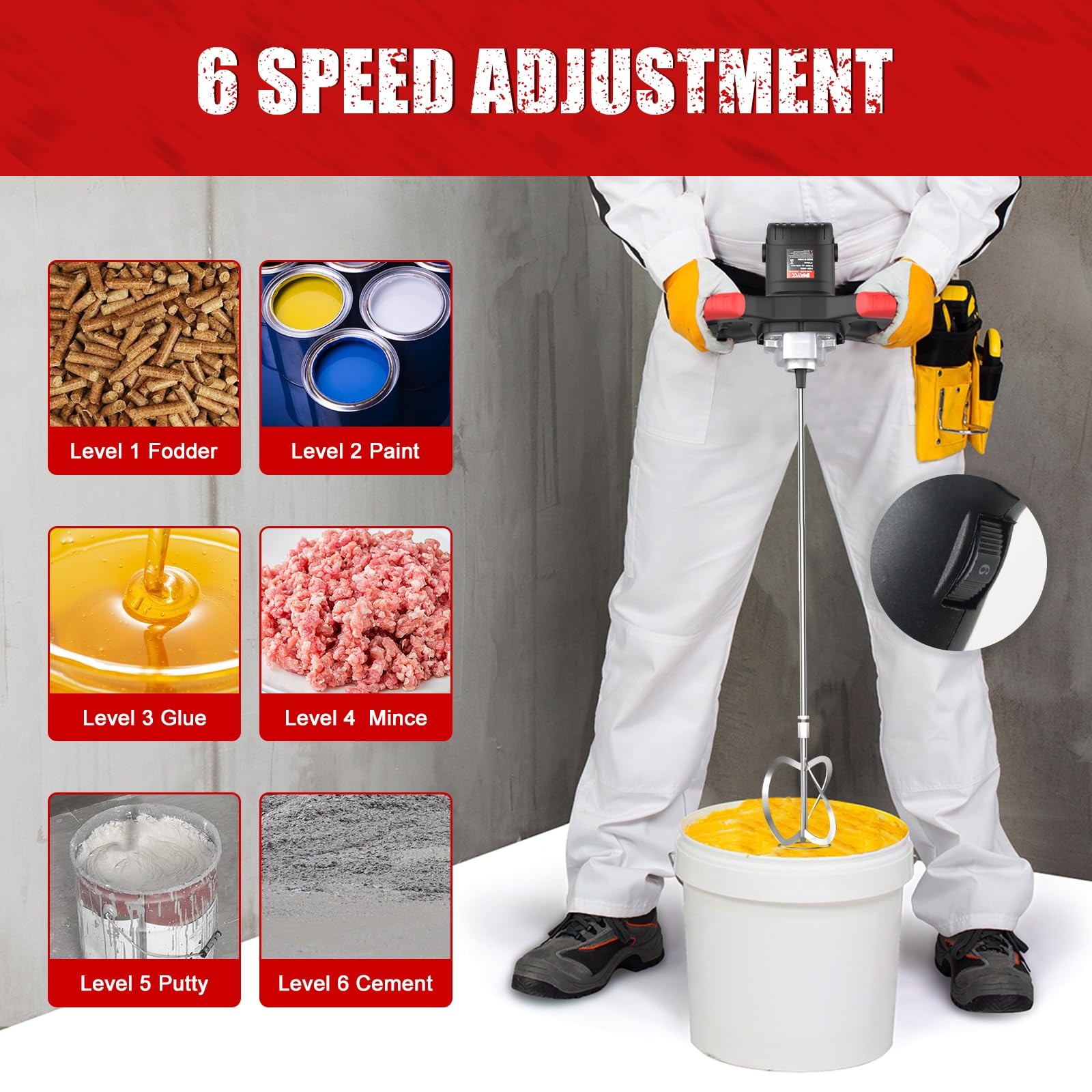 IMAYCC Cement Mixer 2100W, Portable Concrete Mixer, 110V Handheld Mud Mixer f…