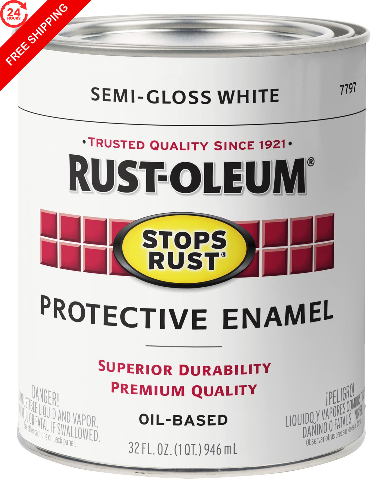 Rust-Oleum 7797502 Stops Rust Brush On 32 Fl Oz (Pack of 1), Semi-Gloss White