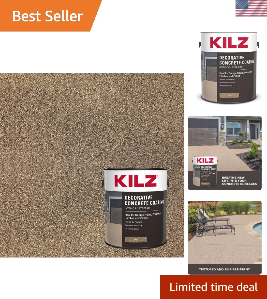 1 Gallon Tan Decorative Concrete Paint – Weather Resistant, Crack Resistant