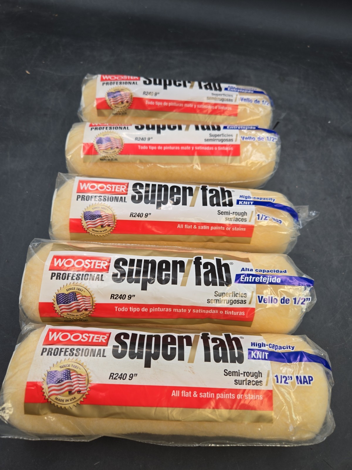 Wooster Paint Roller Cover 9in w/ 1/2 Nap Super Fab Semi-Smooth PACK OF 5.