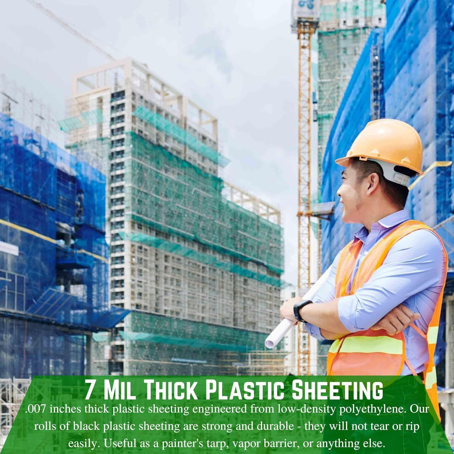 Heavy-Duty 7 Mil Blue Plastic Sheeting Tarp – 14′ x 150′ for Dust & Vapor Contro