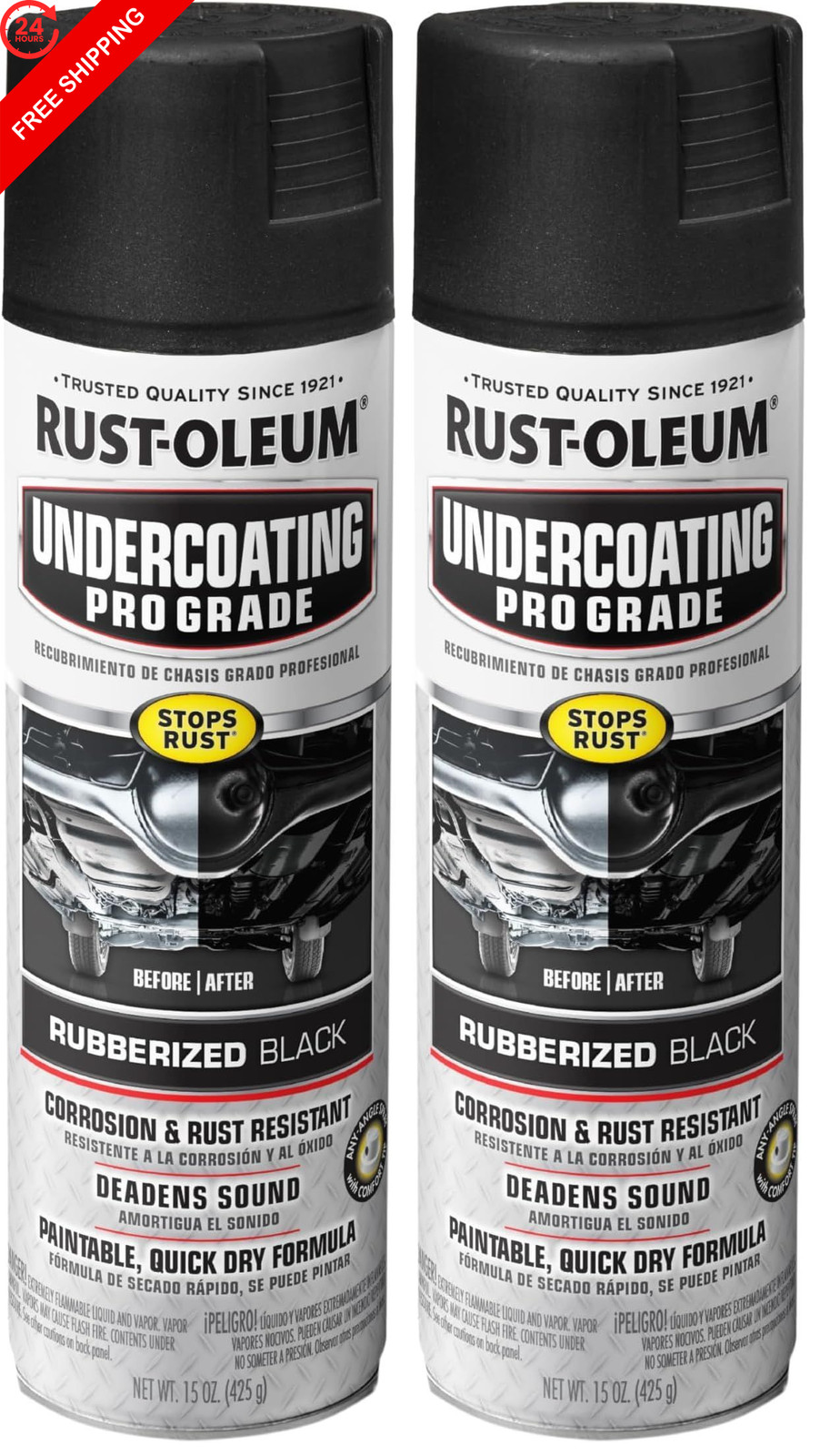 Rust-Oleum 248656 Professional Grade Rubberized 15 Ounce (Pack of 2), Black