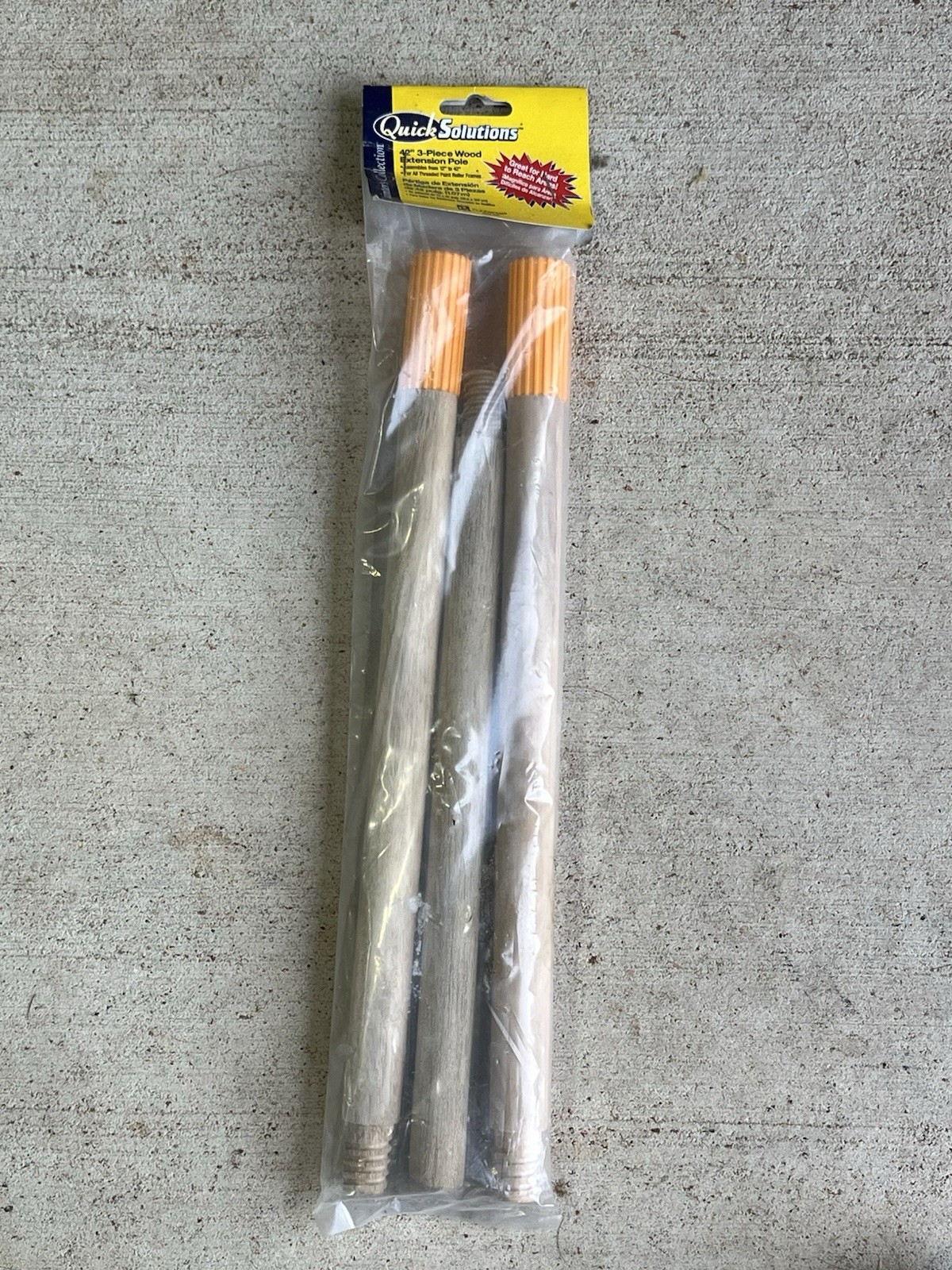 Quick Solutions 42” 3-Piece Wood Extension Pole – Paint Roller Handle Extender