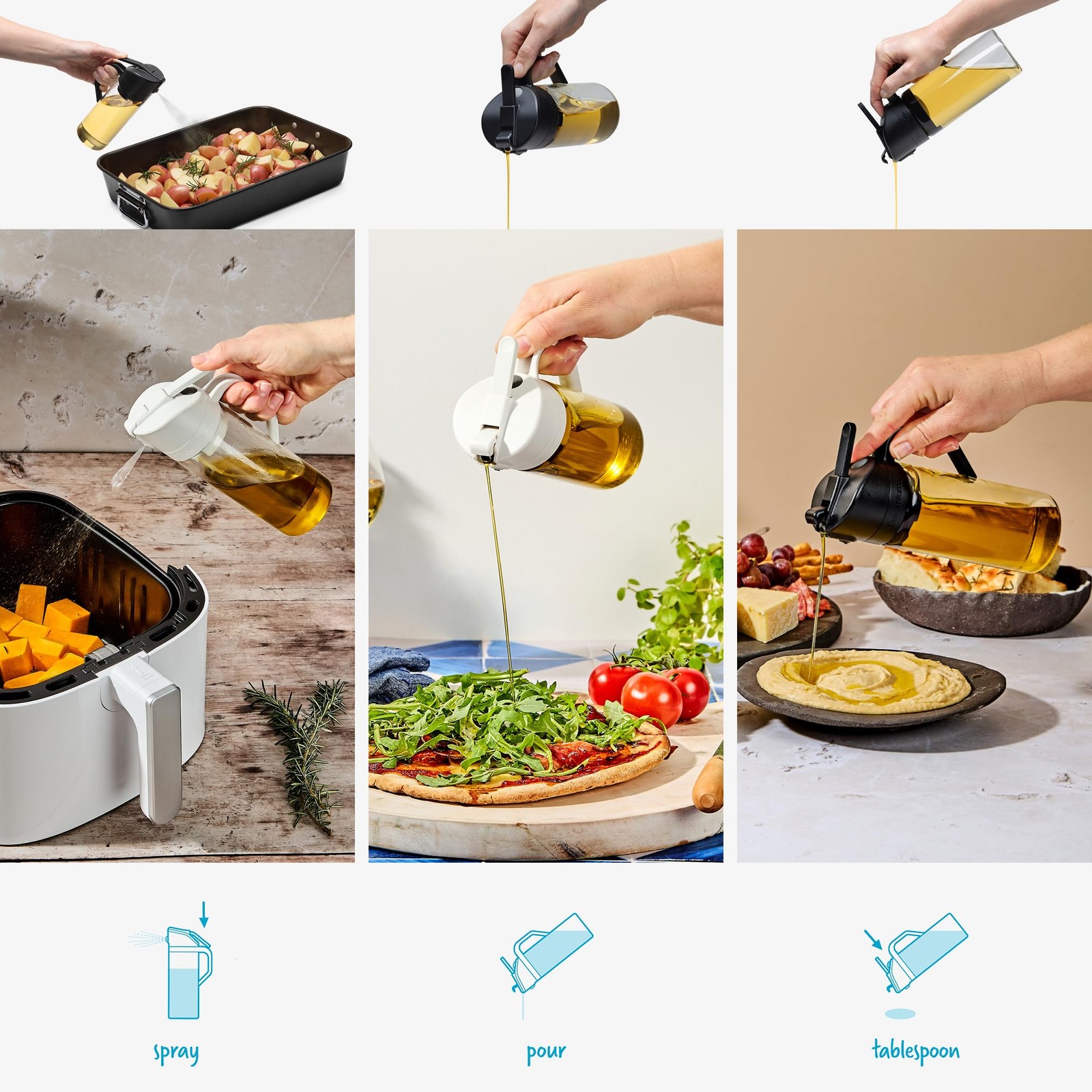Dreamfarm Oileroo Glass No-Clog Oil Sprayer, Pourer & Doser – Oileroo, Black