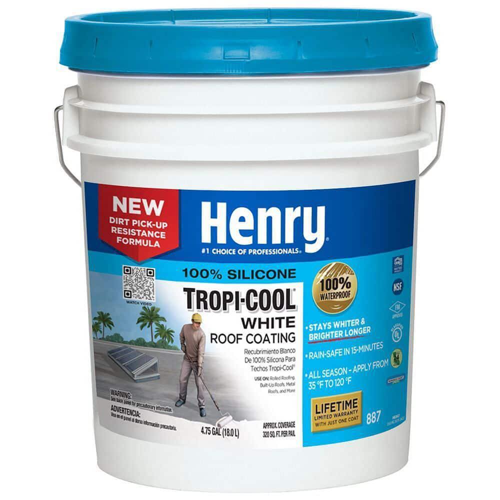 100% Silicone Roof Coating Henry Tropi-Cool 4.75 Gal. 887 White Lower Roof Temp